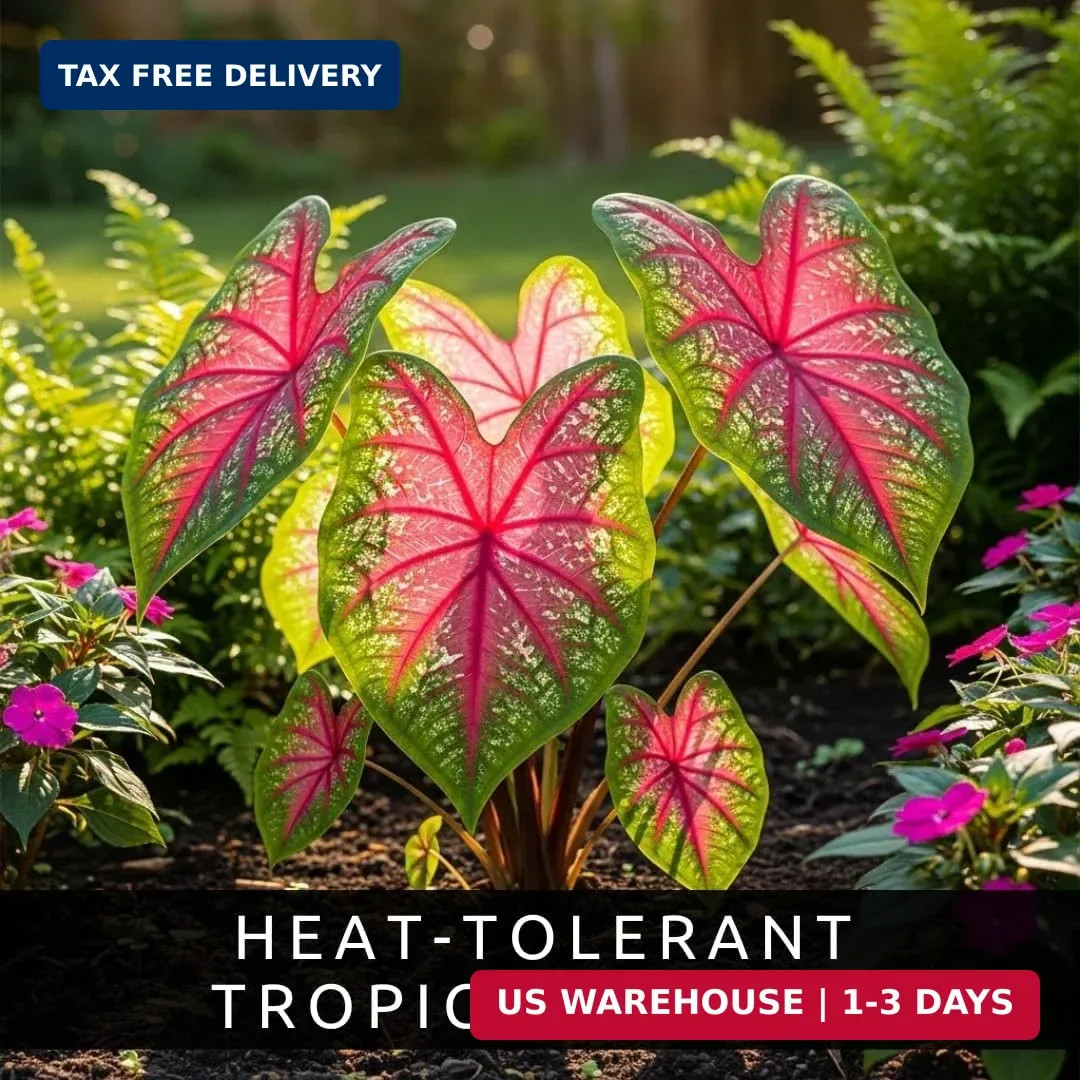 Pink Princess Caladium Bulbs for Planting – Vibrant Pink & Green Spotted Leaves,