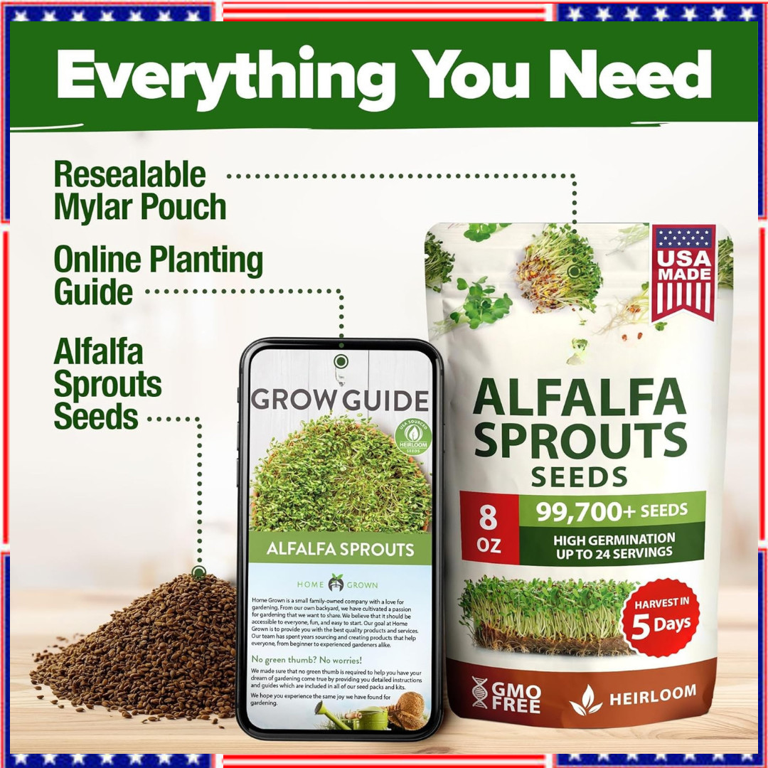 Alfalfa Sprouting & Microgreens Seeds – 99,700 Non-GMO Heirloom