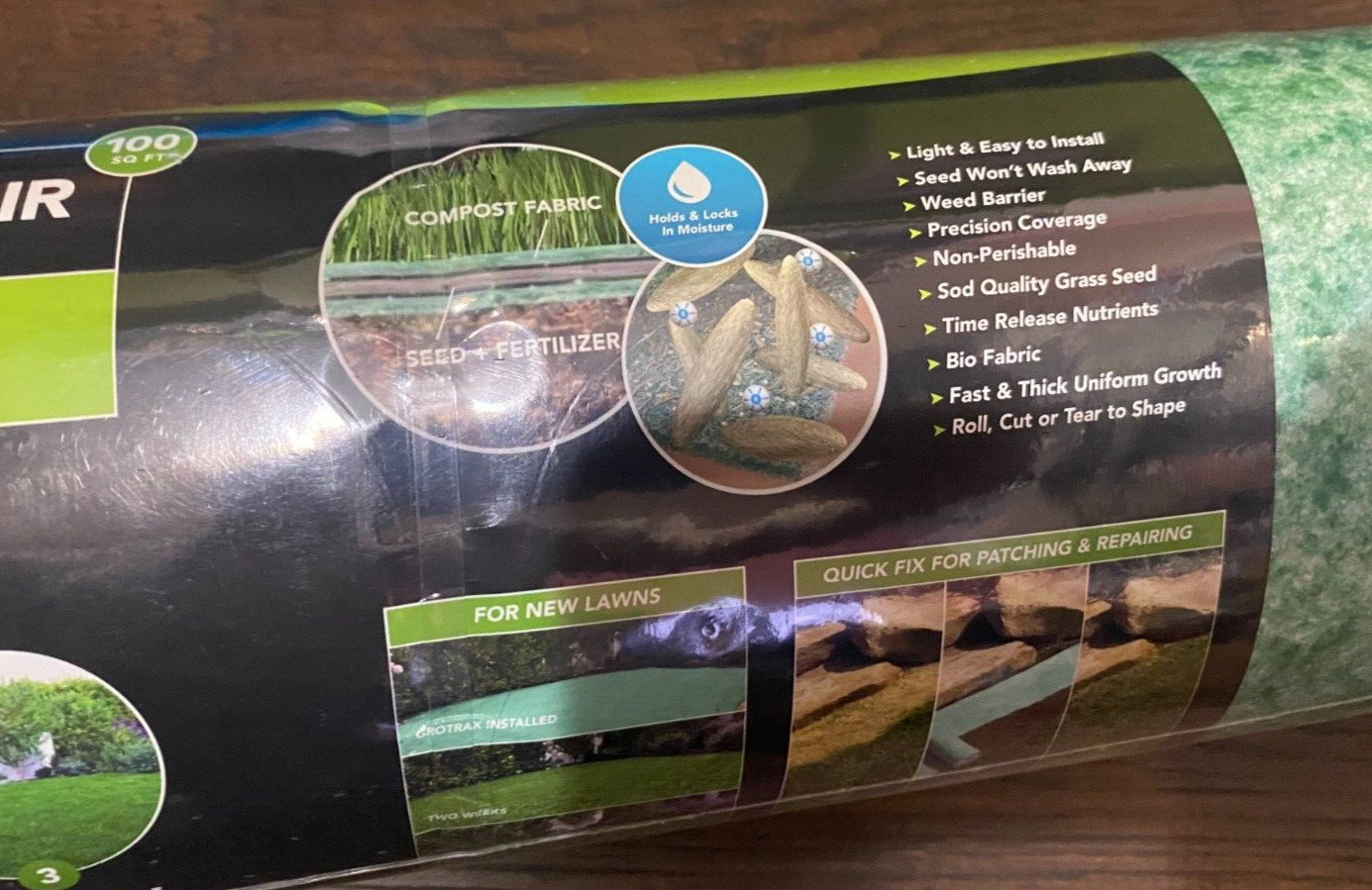 100 sqft Grotrax Biodegradable Grass Seed Mat -Year Round New Lawn & Repair