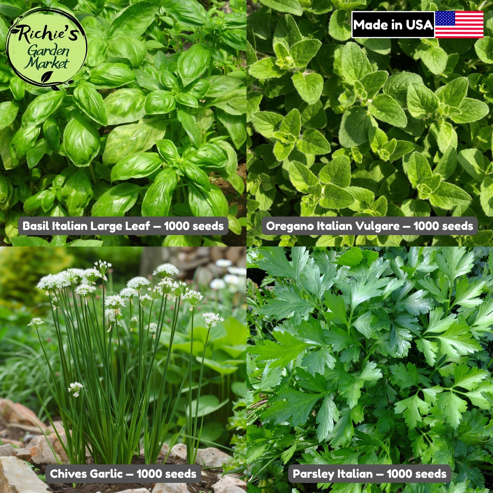 Basil, Oregano, Parsley, Chives Seeds Set, Culinary Herb, Non-GMO, Free Shipping