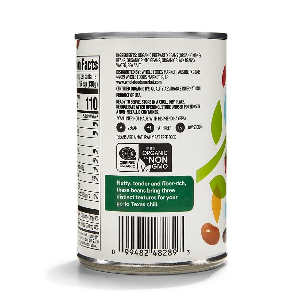 15 Ounce Organic Kidney Pinto Black Beans Low Sodium Whole Beans