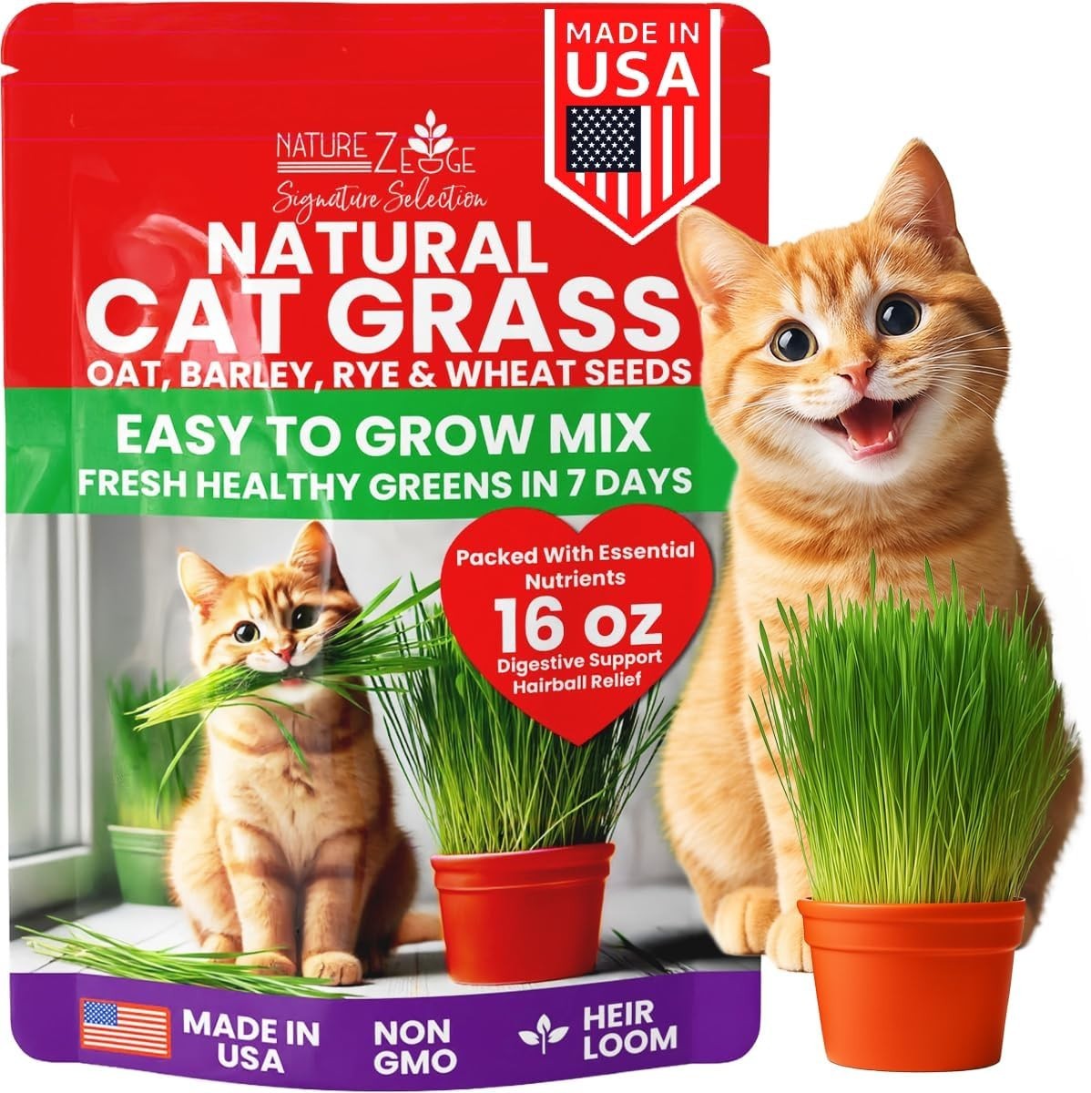 Natural Cat Grass Seeds for Indoor Cats – High Germination Oat, Wheat, Rye