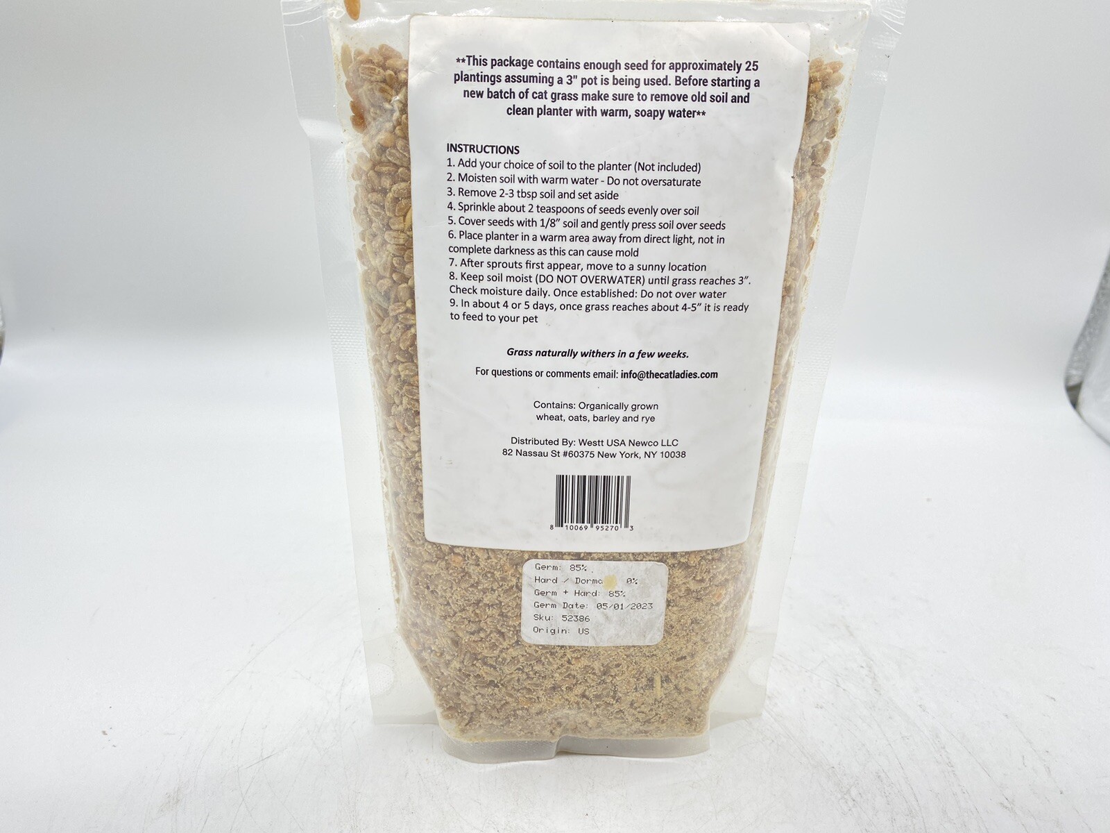 The Cat Ladies 100% Organic Cat 16oz Grass Seed Non GMO