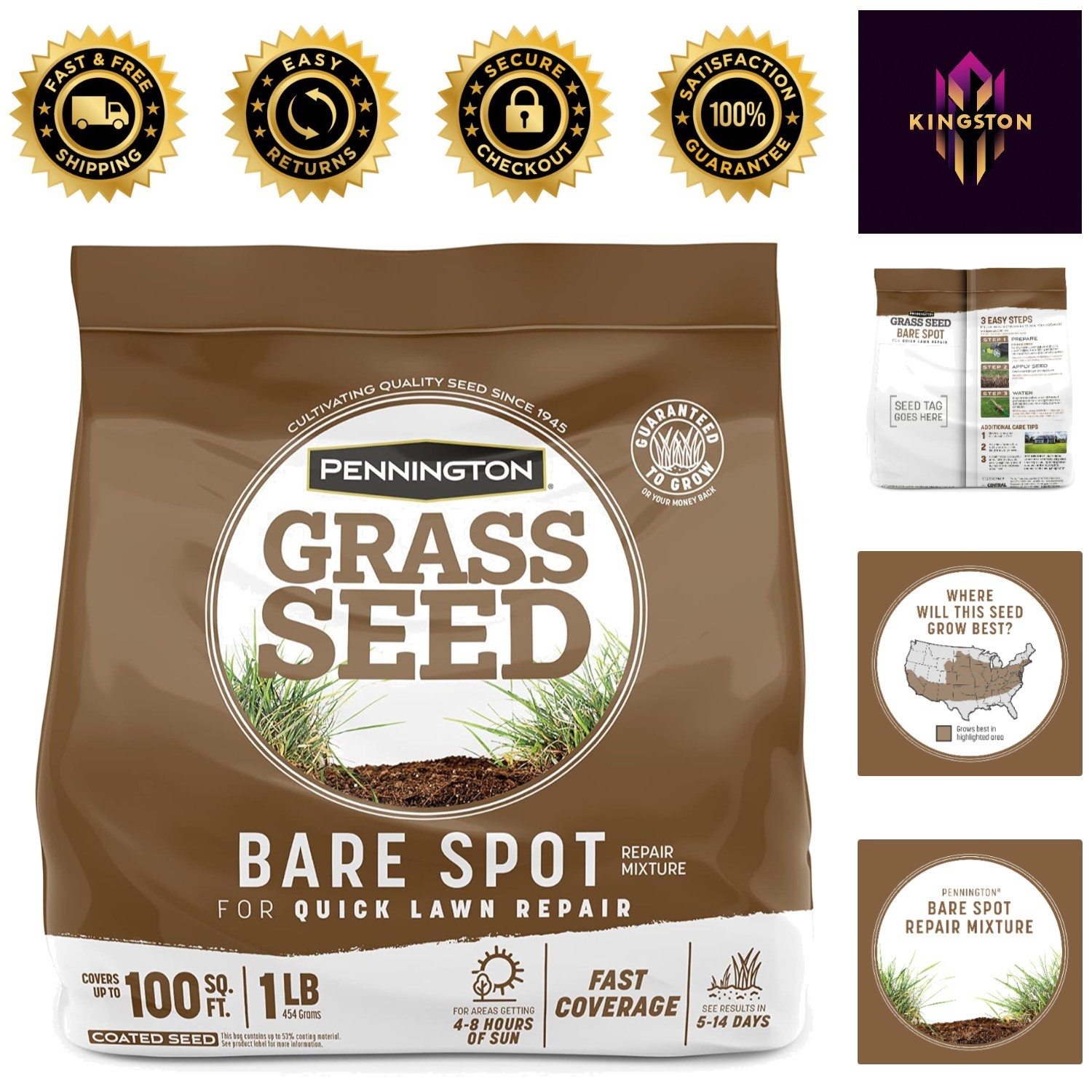 Pennington 1 lb Bare Spot Repair Grass Seed – Quick Establishment for Lush Lawns