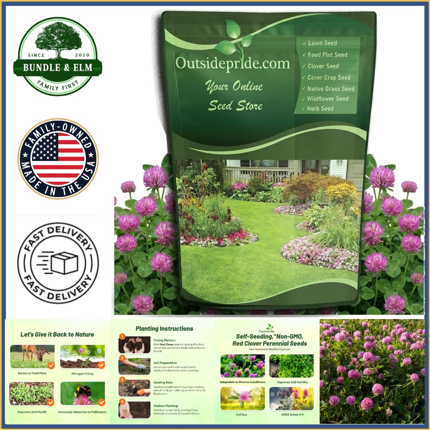 Self-Seeding Clover Seeds for Outdoor Use, Drought Tolerant & Nitrogen Fixation