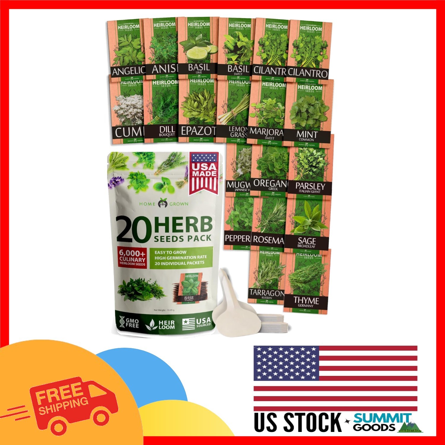 20 Culinary Herb Seed Vault: 6,000+ Non-GMO Heirloom Seeds for Indoor/Outdoor
