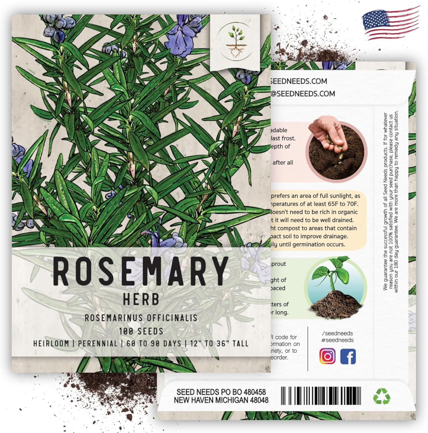 Heirloom Rosemary Seeds – 100 Non-GMO Seeds for Culinary & Medicinal Gardens