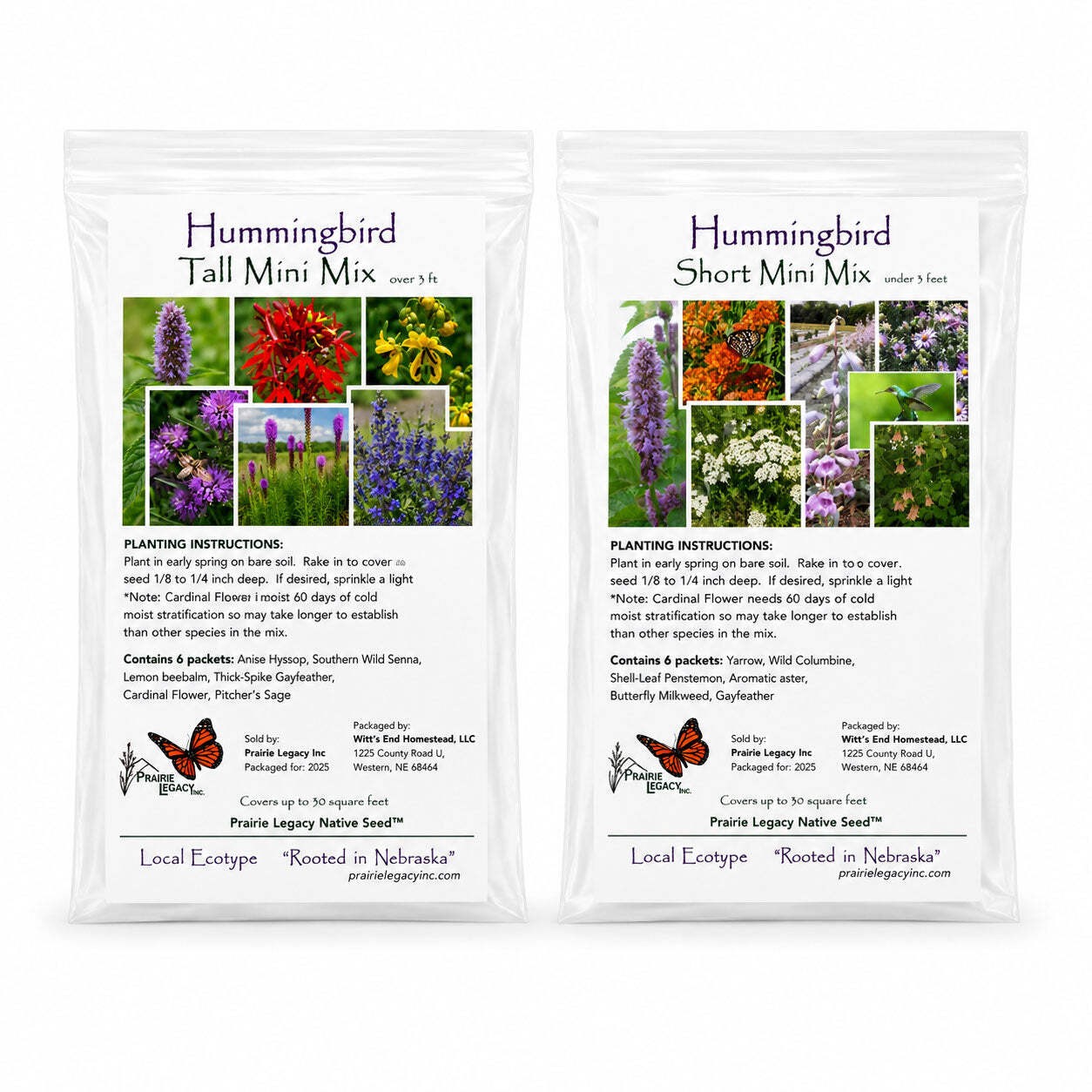 Hummingbird Wildflower Bundle | Tall & Short Mini Mixes | Prairie Legacy Inc.