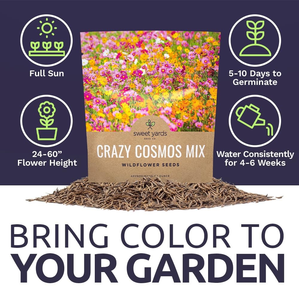 Cosmos Seeds Wildflower Mixture – Bulk 1 Ounce Packet – Over 5,000 Seeds – Pi…