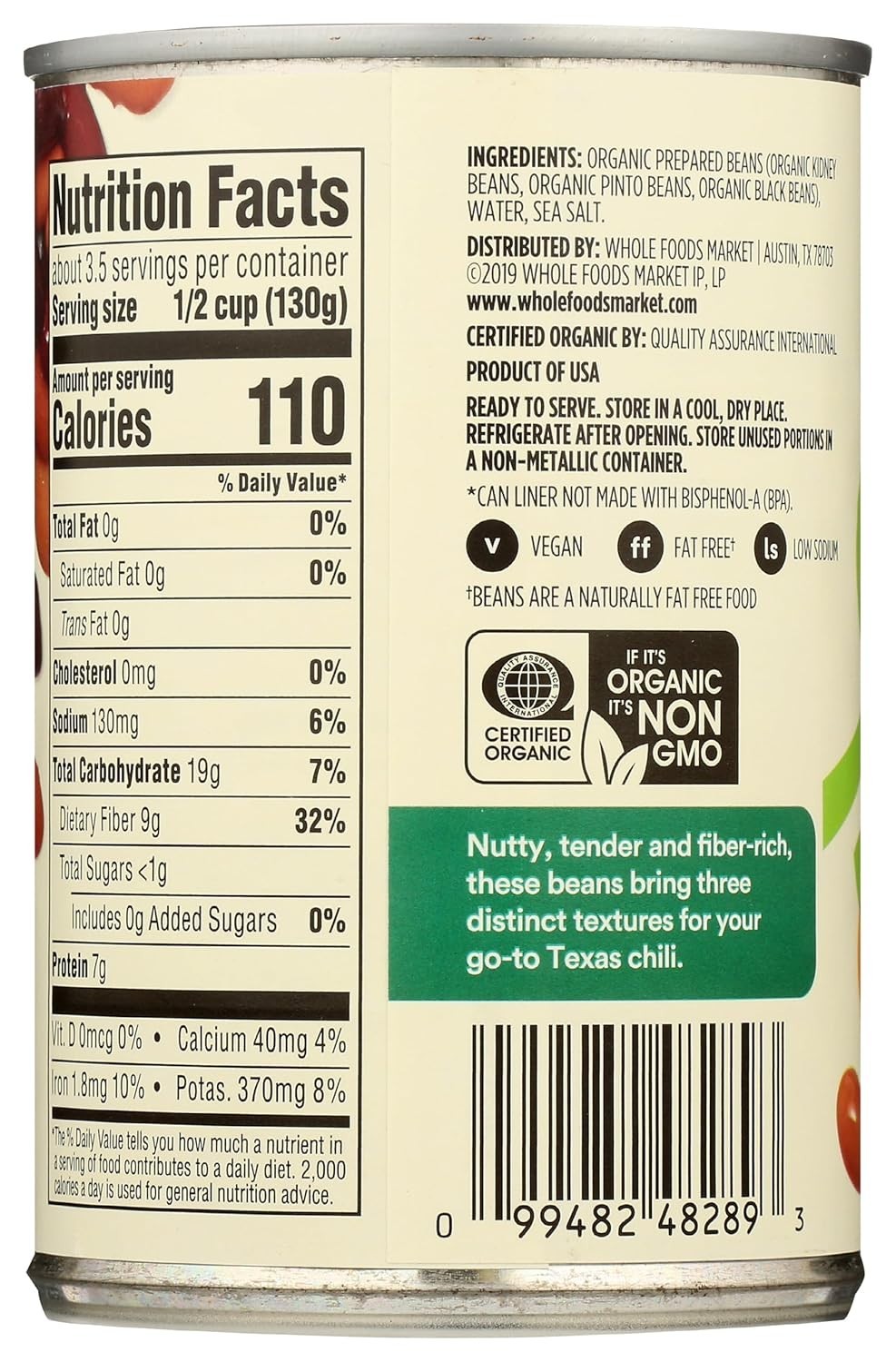 15 Ounce Organic Kidney Pinto Black Beans Low Sodium Whole Beans