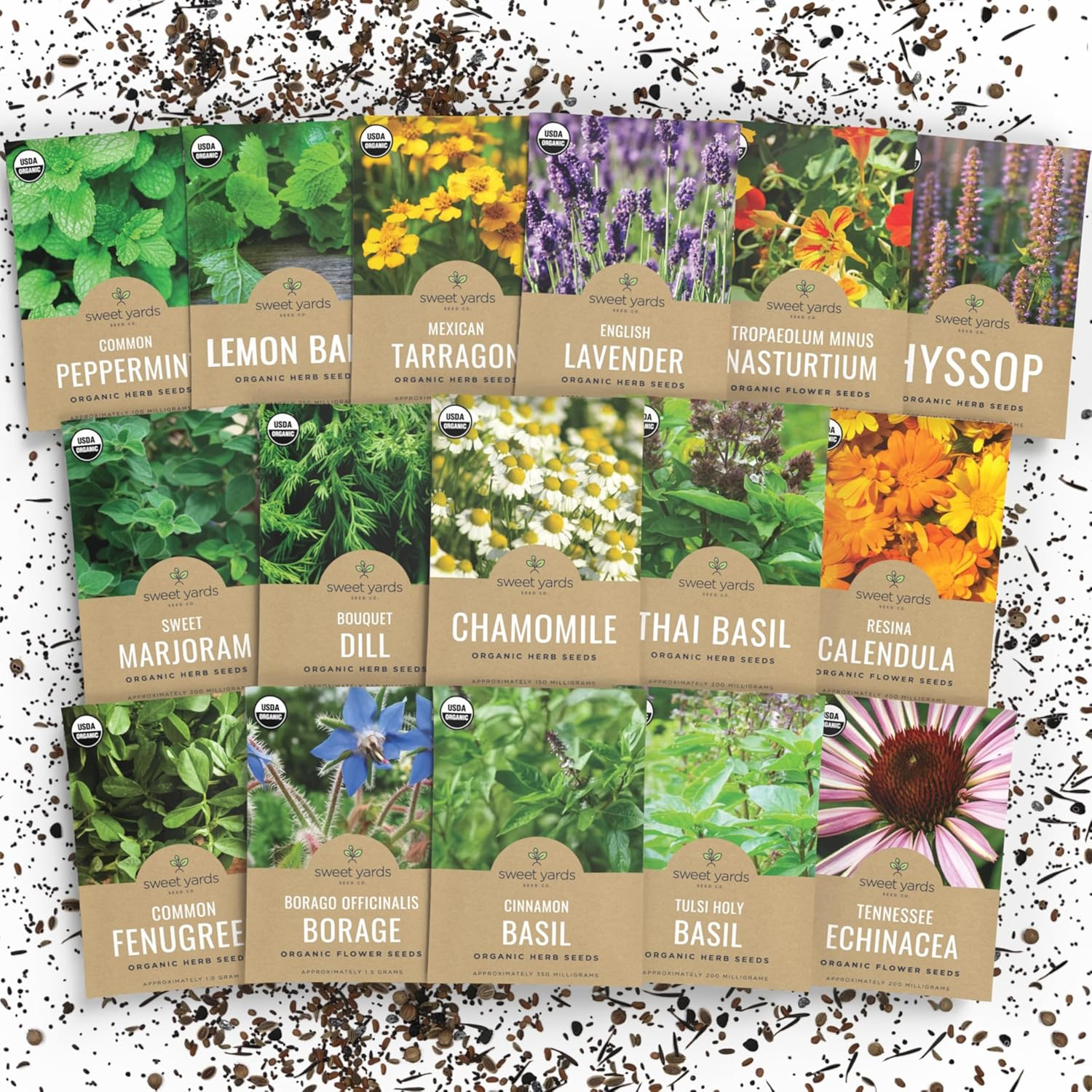 Herbal Tea Seeds Variety Pack 16 Types Indoor Outdoor Growing Certified Organic