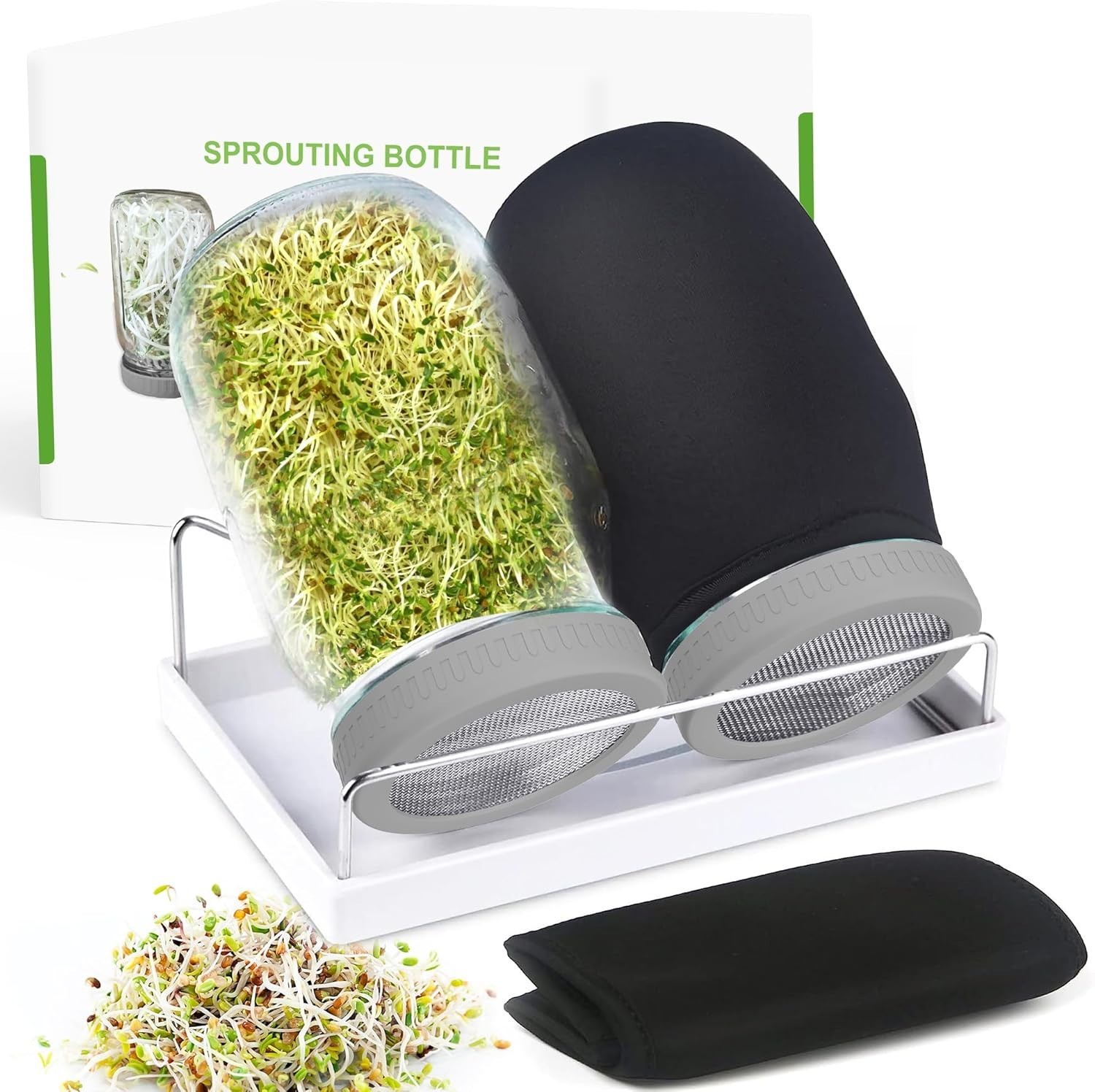 Grow Nutritious Microgreens Easily with 2 × 32 oz Sprouting Jar Kit & Lids