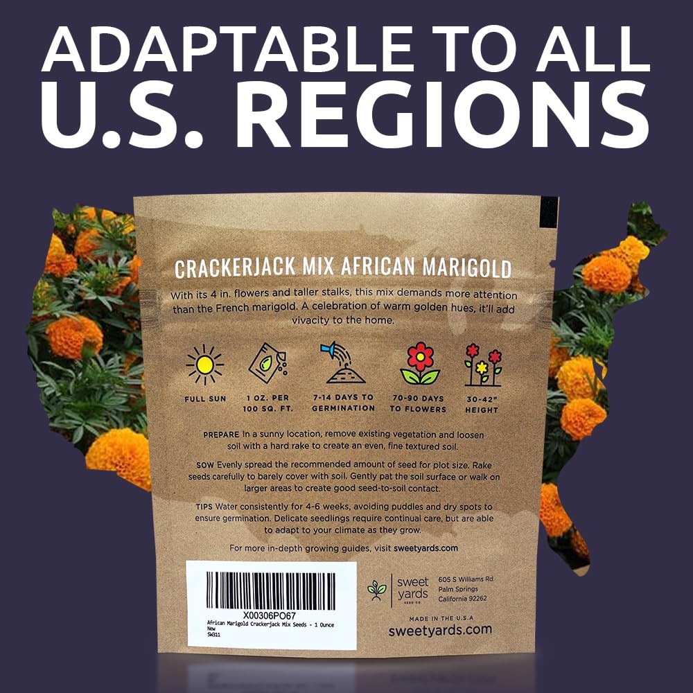 Sweet Yards African Marigold Seeds Mix 1 Ounce (Pack of 1), Orange