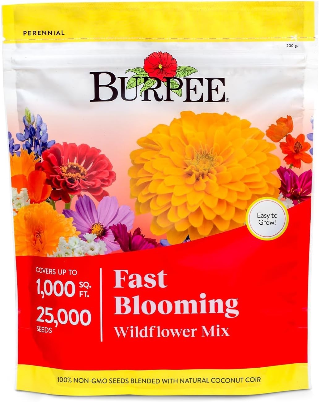 25,000 Non-GMO Fast Blooming Wildflower Seed Mix – 14 Varieties for Gardens