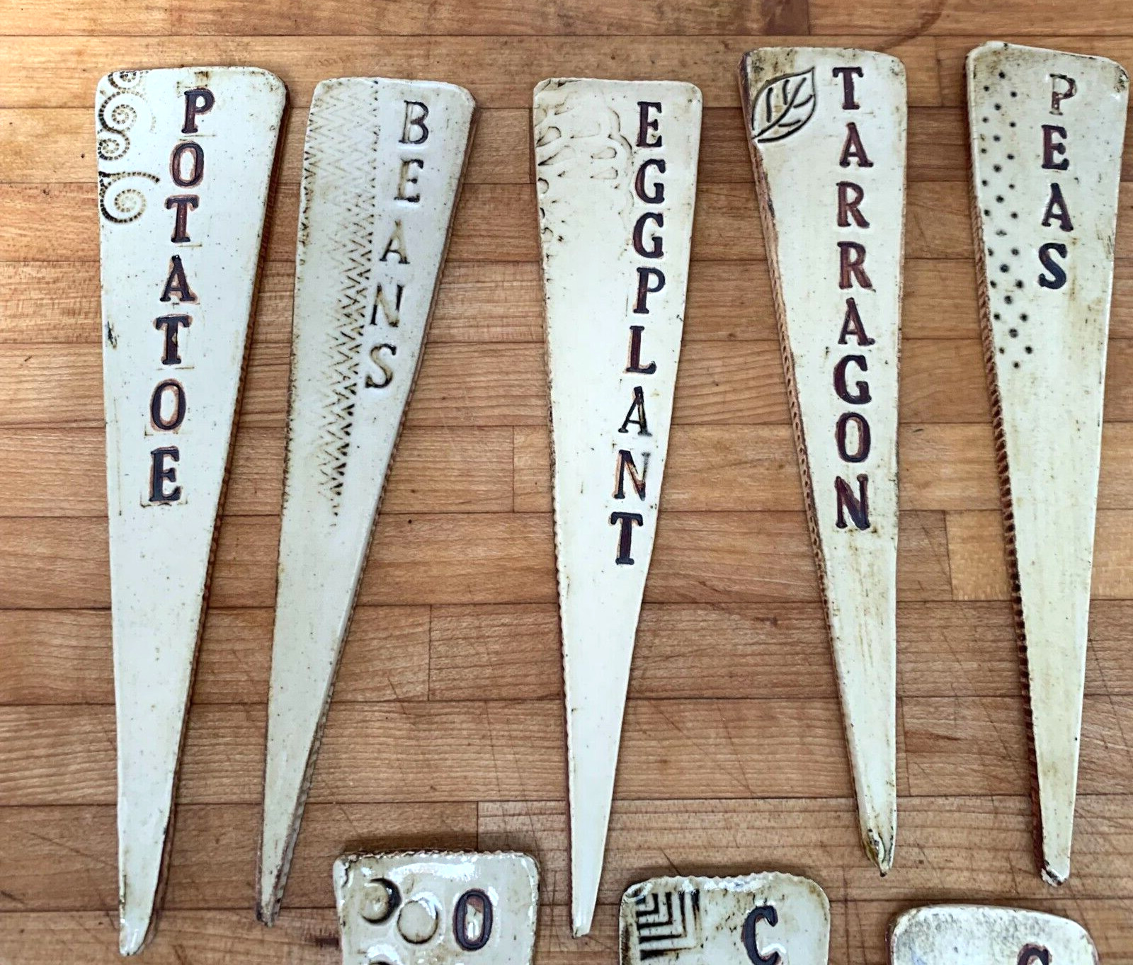 Vegetable Pottery Stakes Okra Potato Bean Pea Corn Tarragon Eggplant Coriander