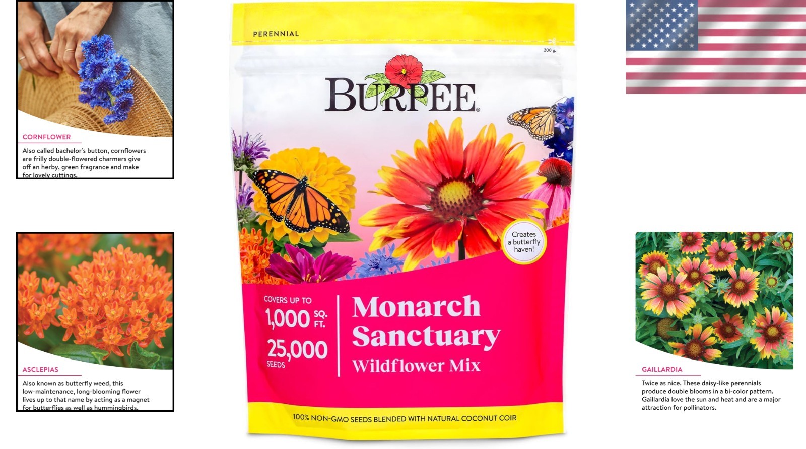 Butterfly Garden Seed Mix | 25,000 Non-GMO Wildflower Seeds