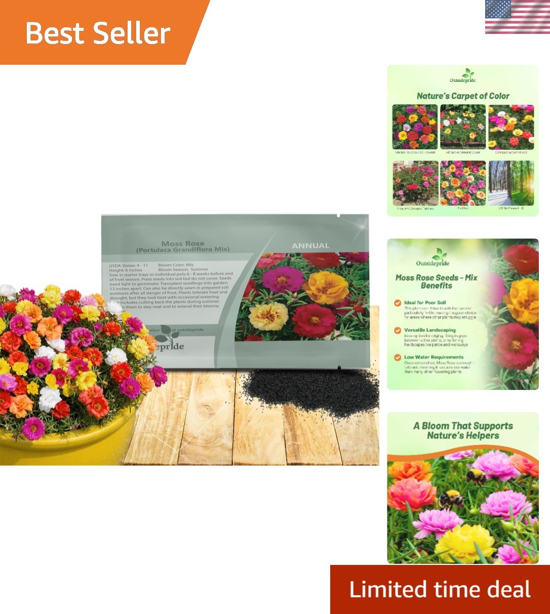 Pollinator Friendly Moss Rose Seeds – 10000 Mixed Seeds for Thriving Gardens