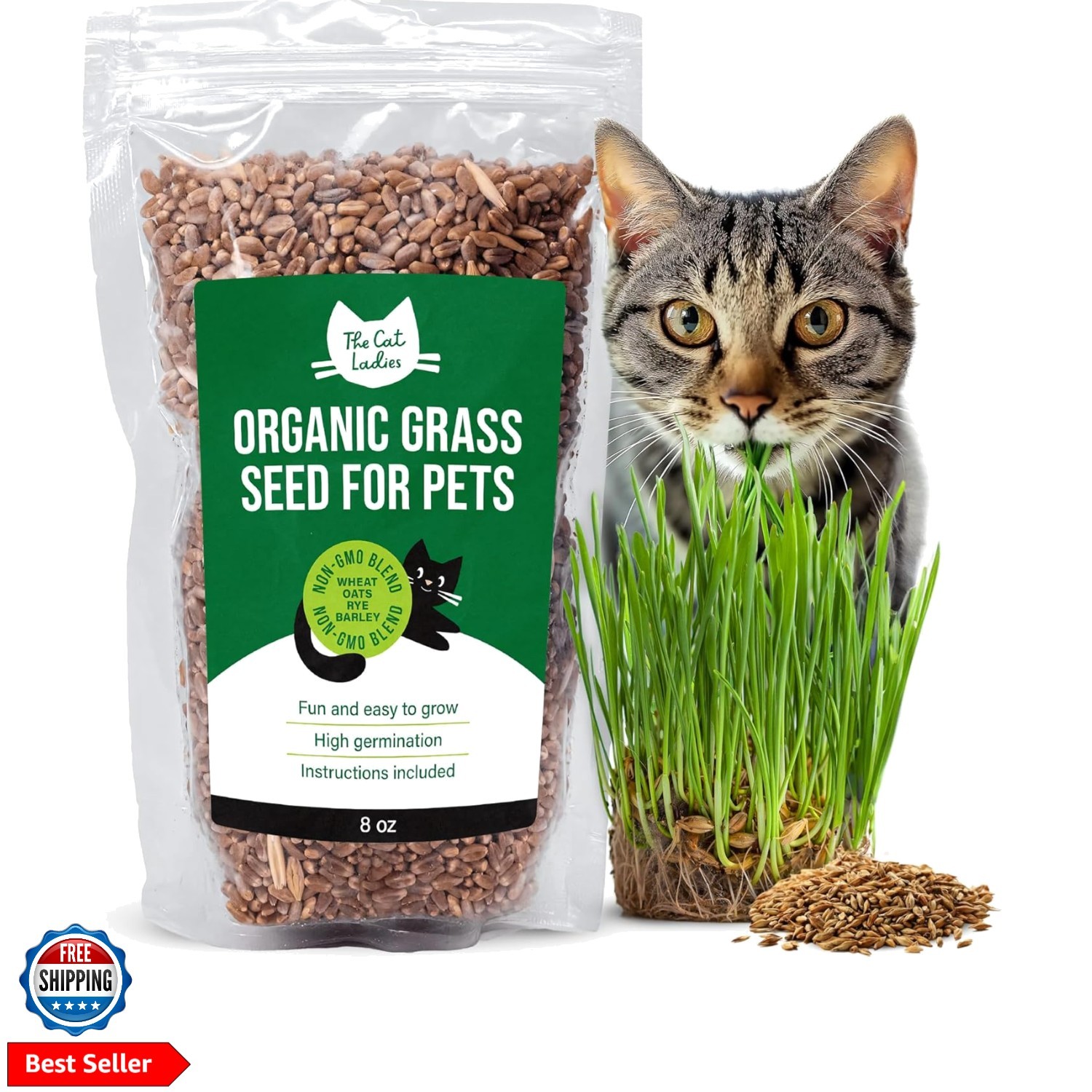 100% Organic Cat Grass Seed Non GMO 8oz