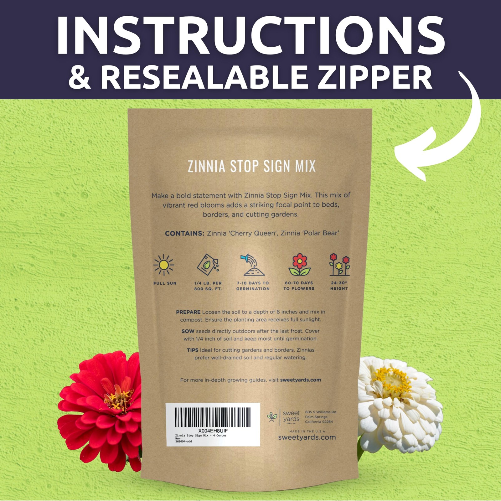 Zinnia Stop Sign Mix Bulk 1/4 Pound Pouch 15000 Flower Seeds Zinnia Elegans