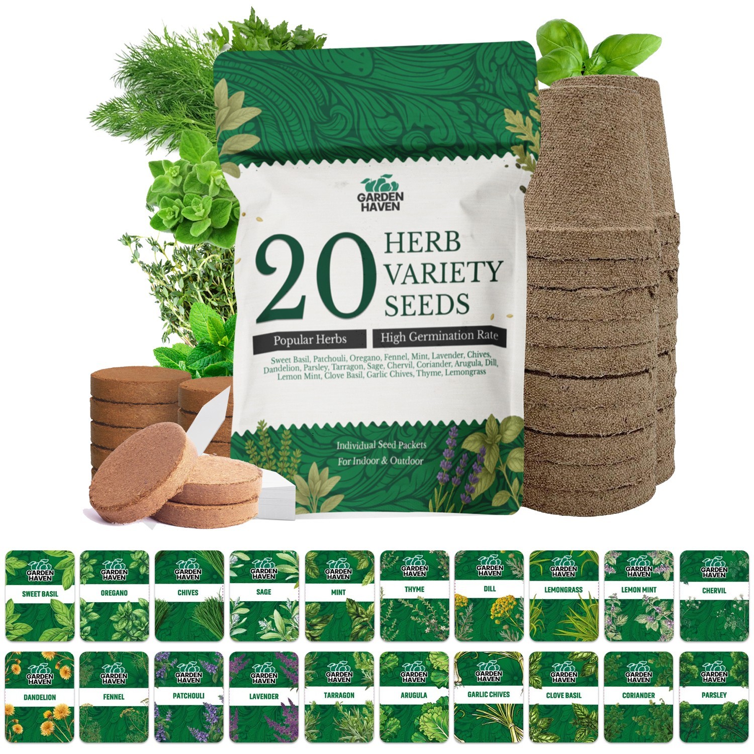 20 HERB Seeds Variety Pack Complete Grow Kit Culinary Herbs Indoor Outdoors Seed
