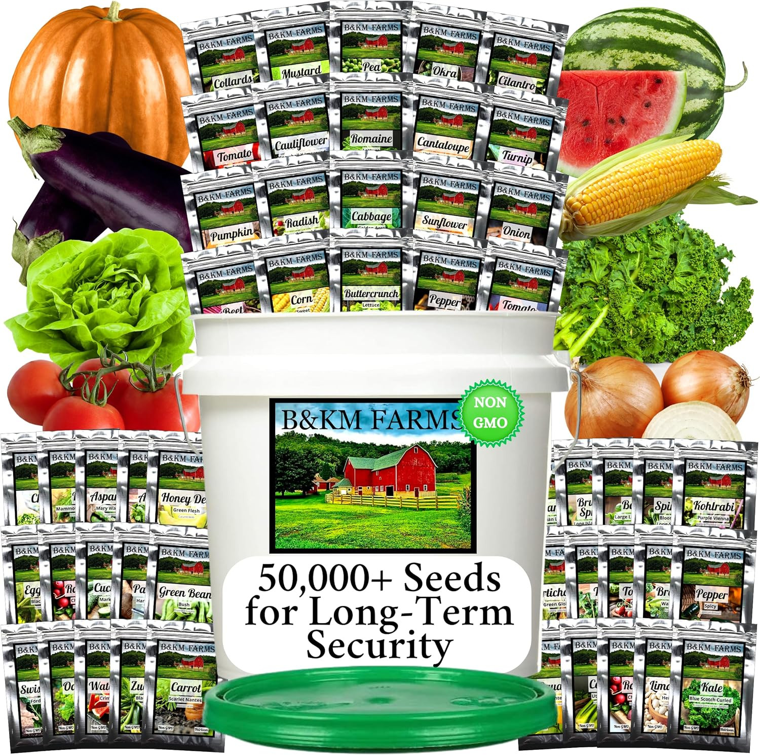 Survival Seed Vault: 50 Varieties, 50,000+ Non-Gmo Heirloom Seeds – 5+ Year Supp