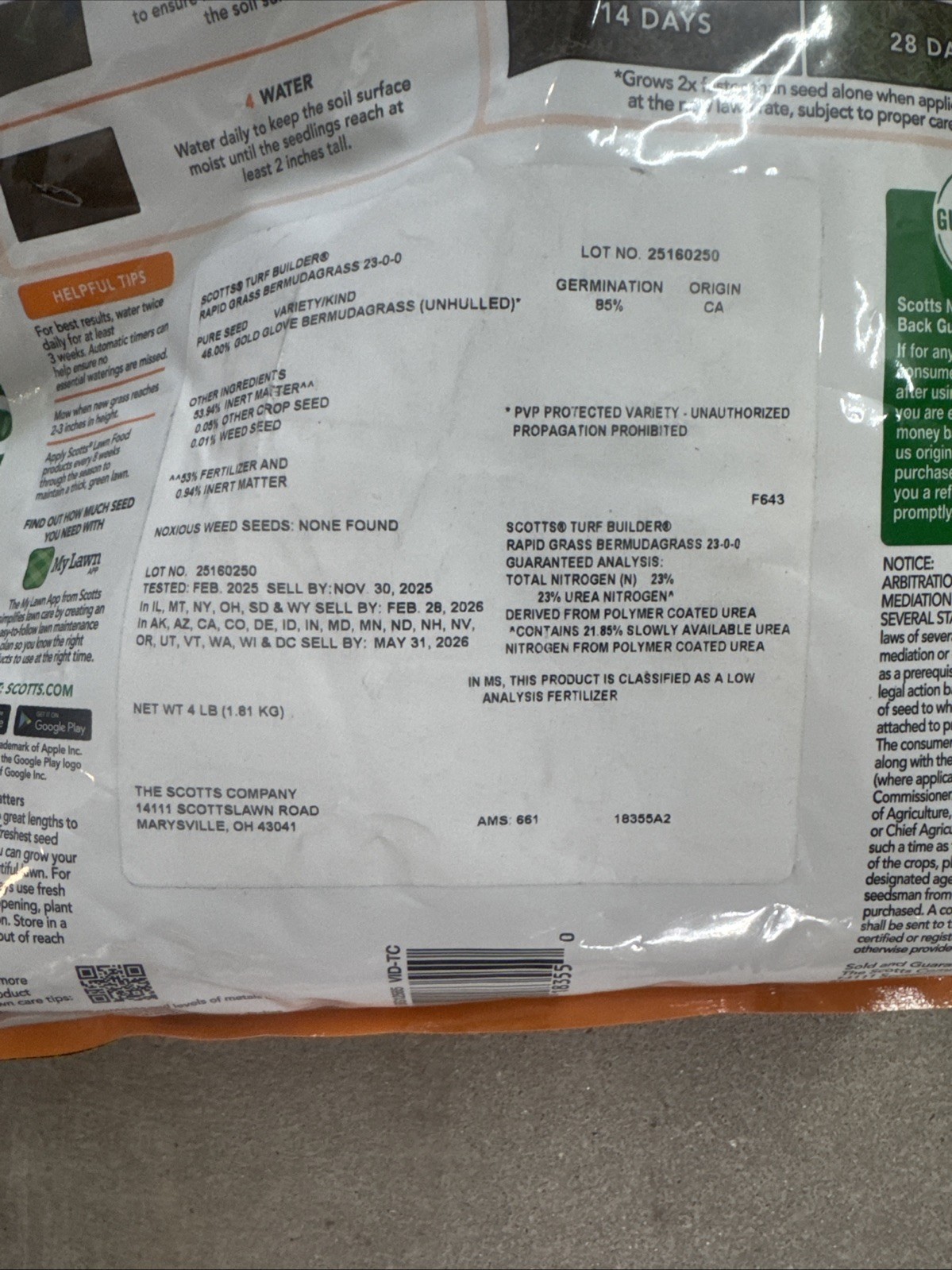 Scotts Rapid Grass Turf Builder BermudaGrass covers 5K’ sq Seed Fertilizer 4 lbs