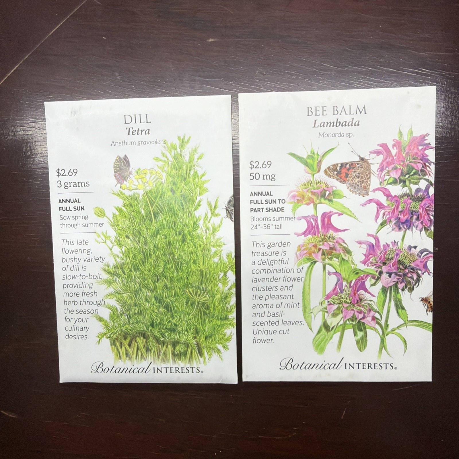 8 Packs Botanical Interests Herb Seed Thyme Parsley Feverfew Basil Dill Bee Balm