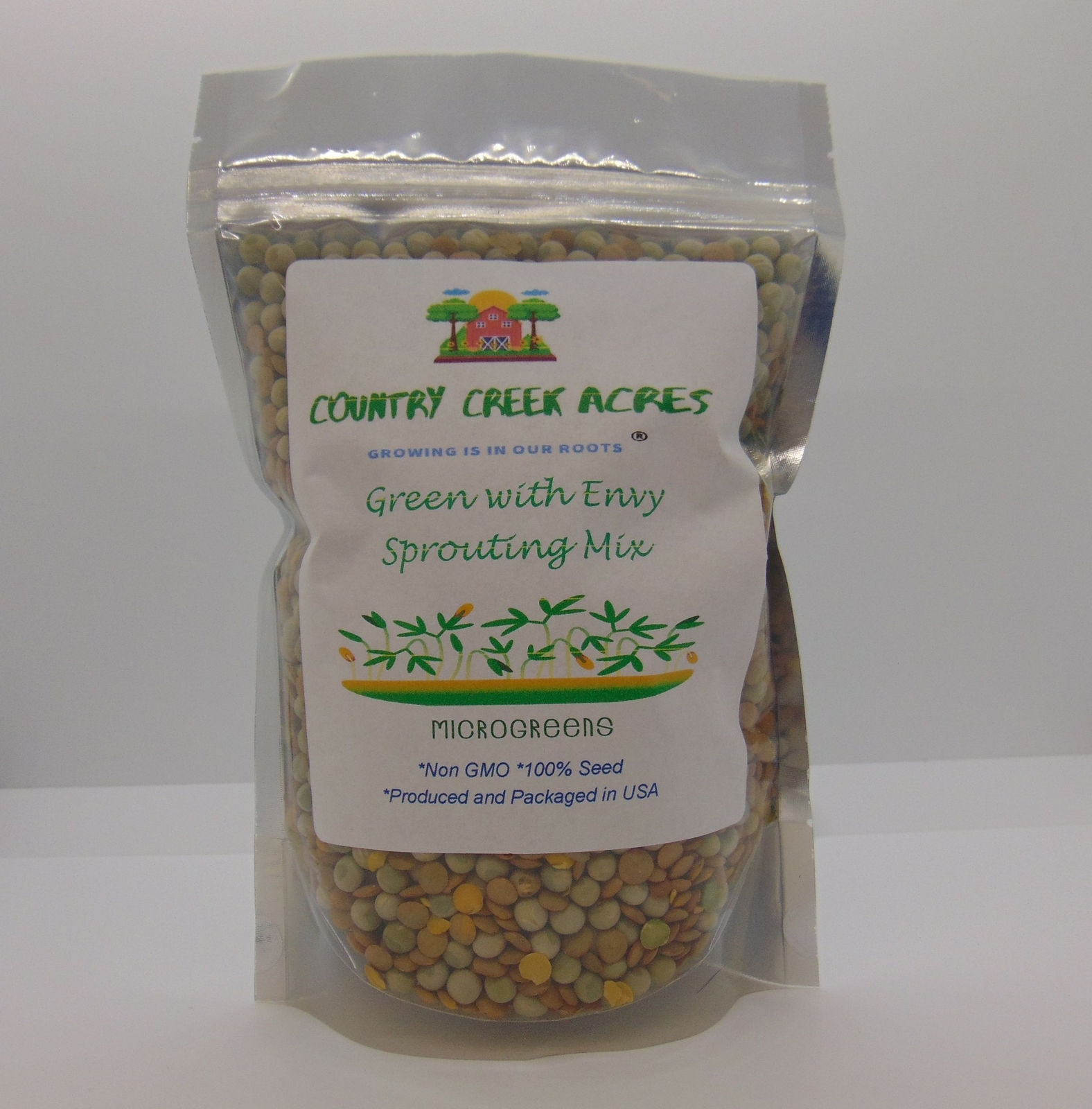 2 oz Green with Envy–A Mix of Green Lentil and Green Pea Sprouting Seeds