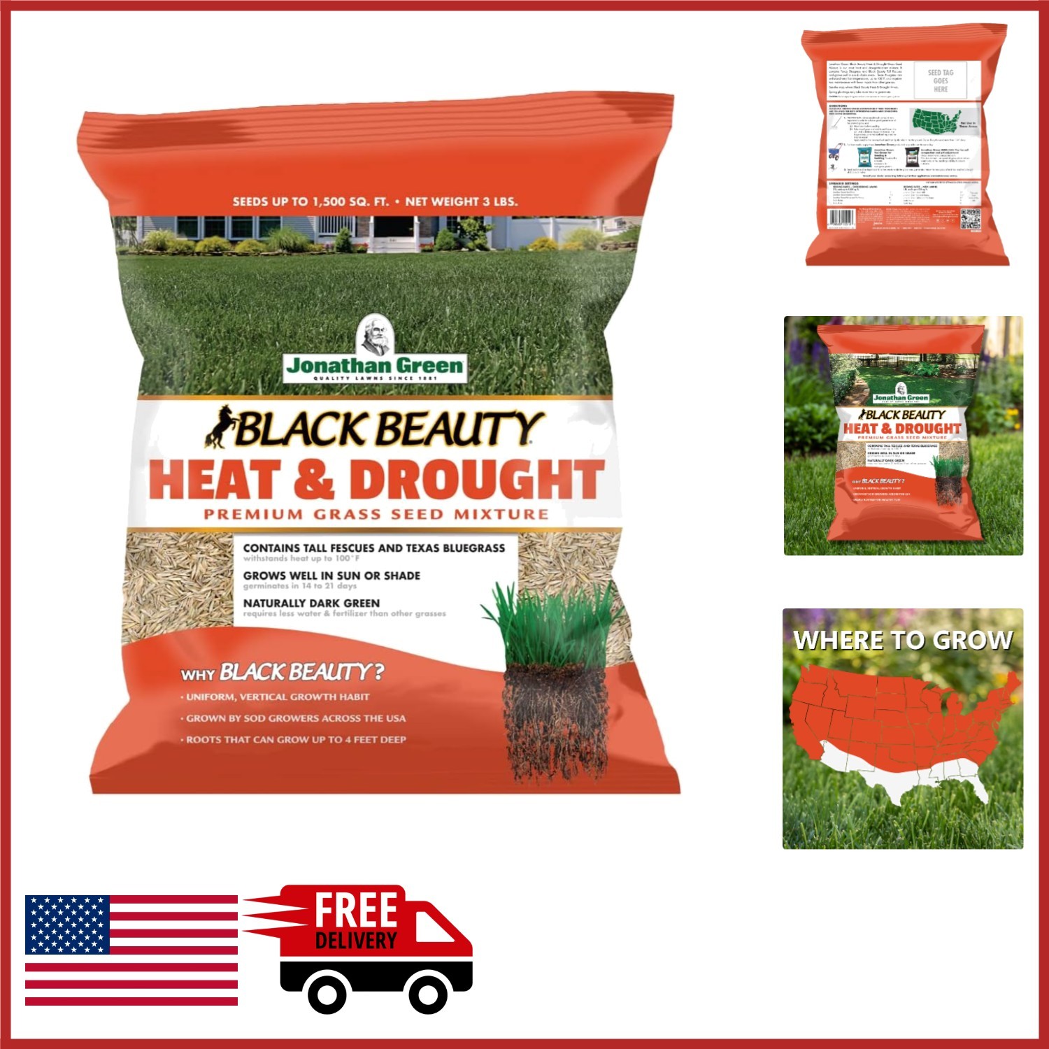 Drought Resistant Grass Seed 3 lb for Full Sun Lawn Coverage Up to 750 sq ft