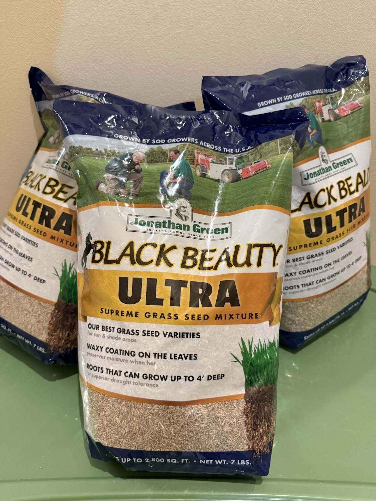 Lot Of 3 Jonathan Green (#10322) Black Beauty Ultra Grass Seed, 7lb bags