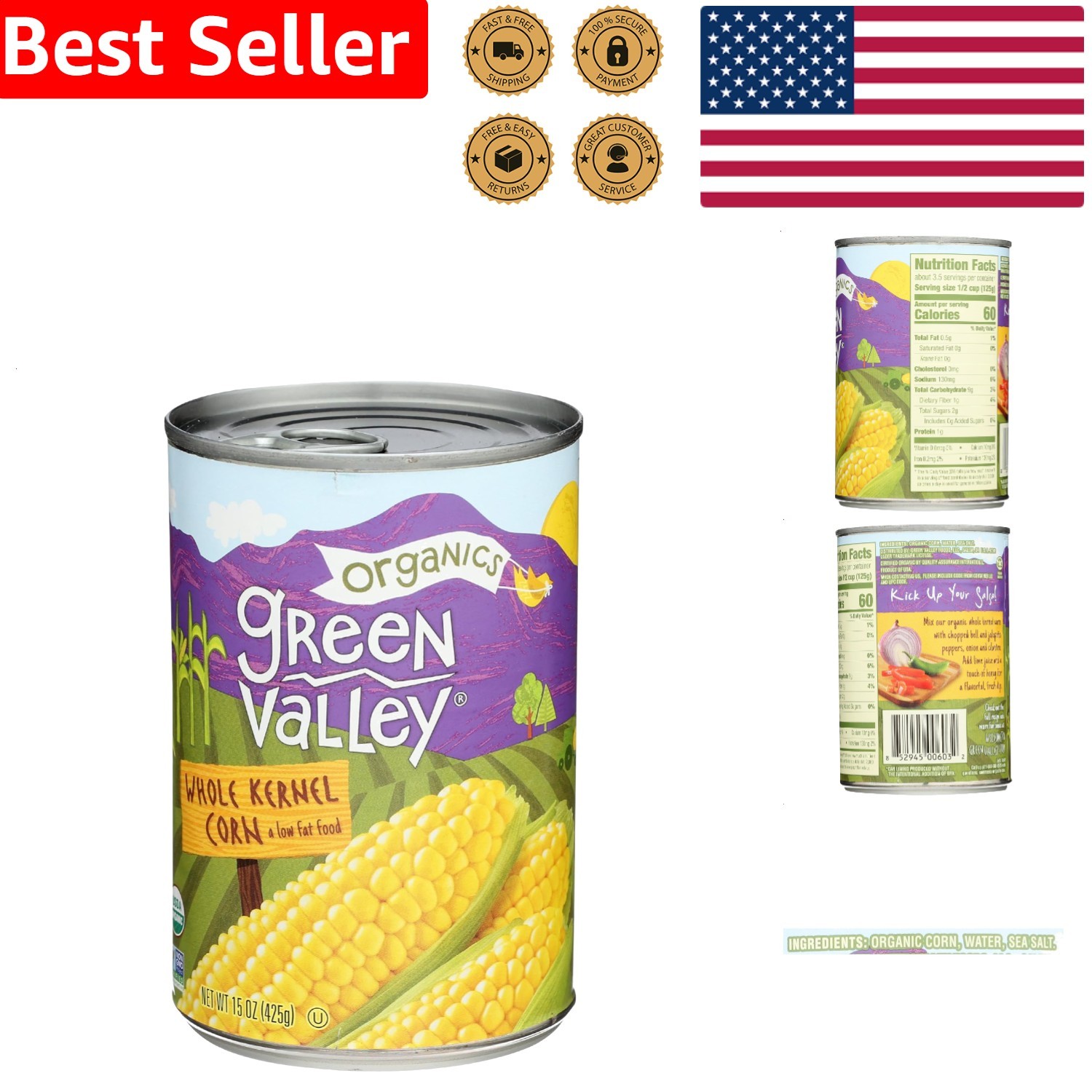 Fresh Organic Whole Kernel Corn 15oz – Kosher, No Preservatives, Wholesome