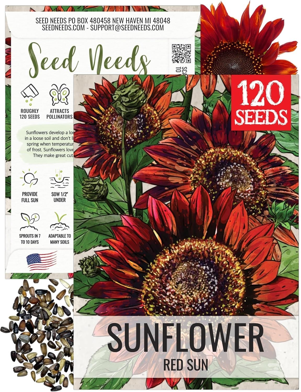 Grow Red Sunflowers with These Heirloom Open Pollinated Seeds