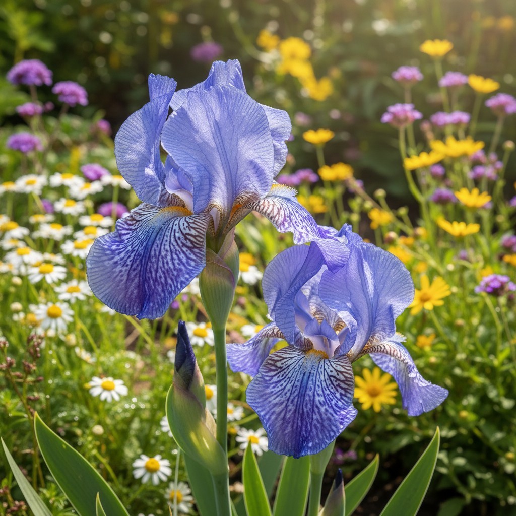 50 Bearded Iris Flower Seeds – Lavender Blue Blooms with White Veins