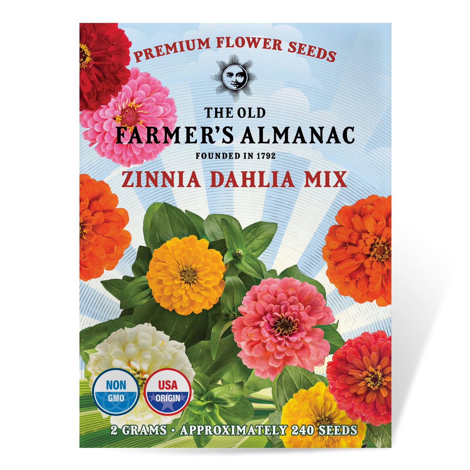 The Old Farmer’s Almanac Zinnia Seeds Green,Orange,Pink,Purple,Rose Red