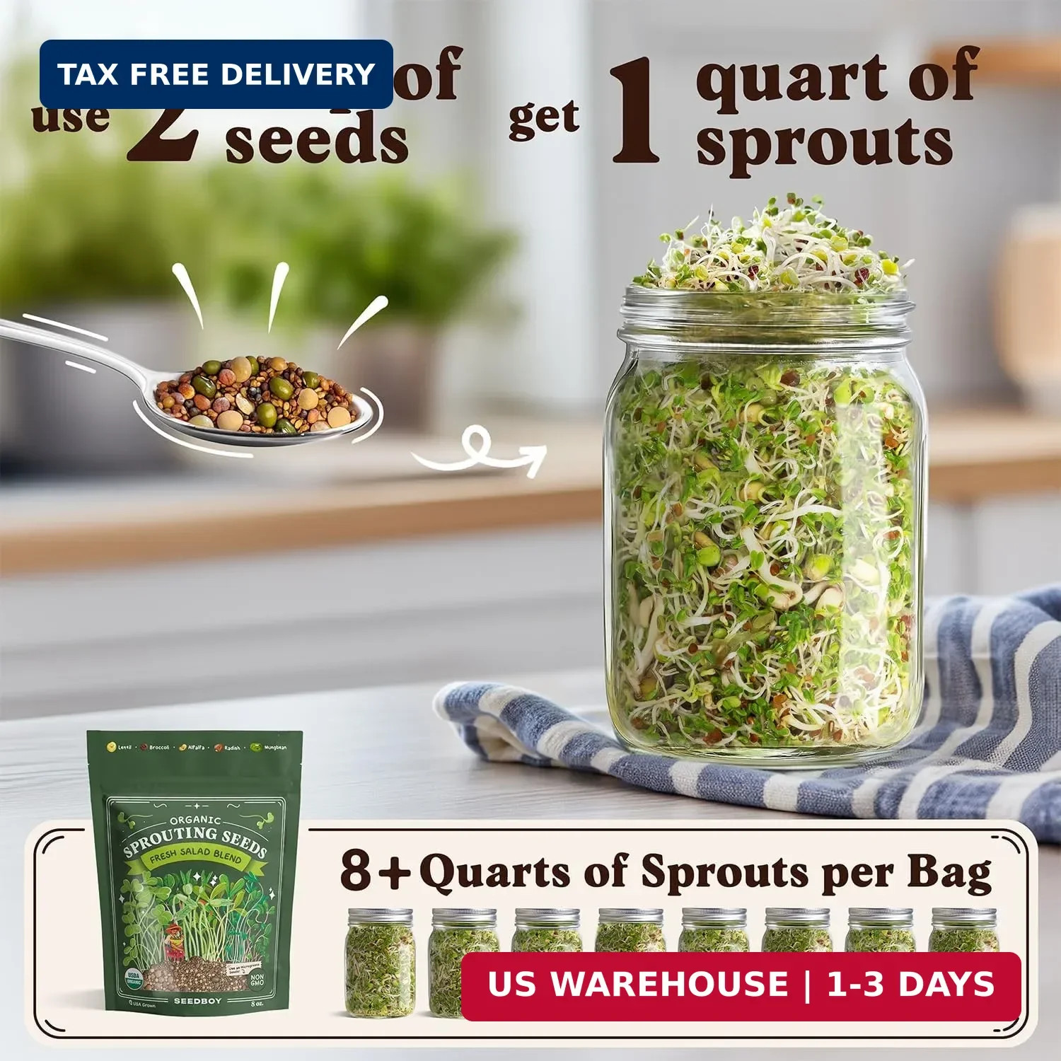 Seedboy Organic Non-GMO Sprouting Seeds, Fresh Salad Blend – USA Grown Microgree