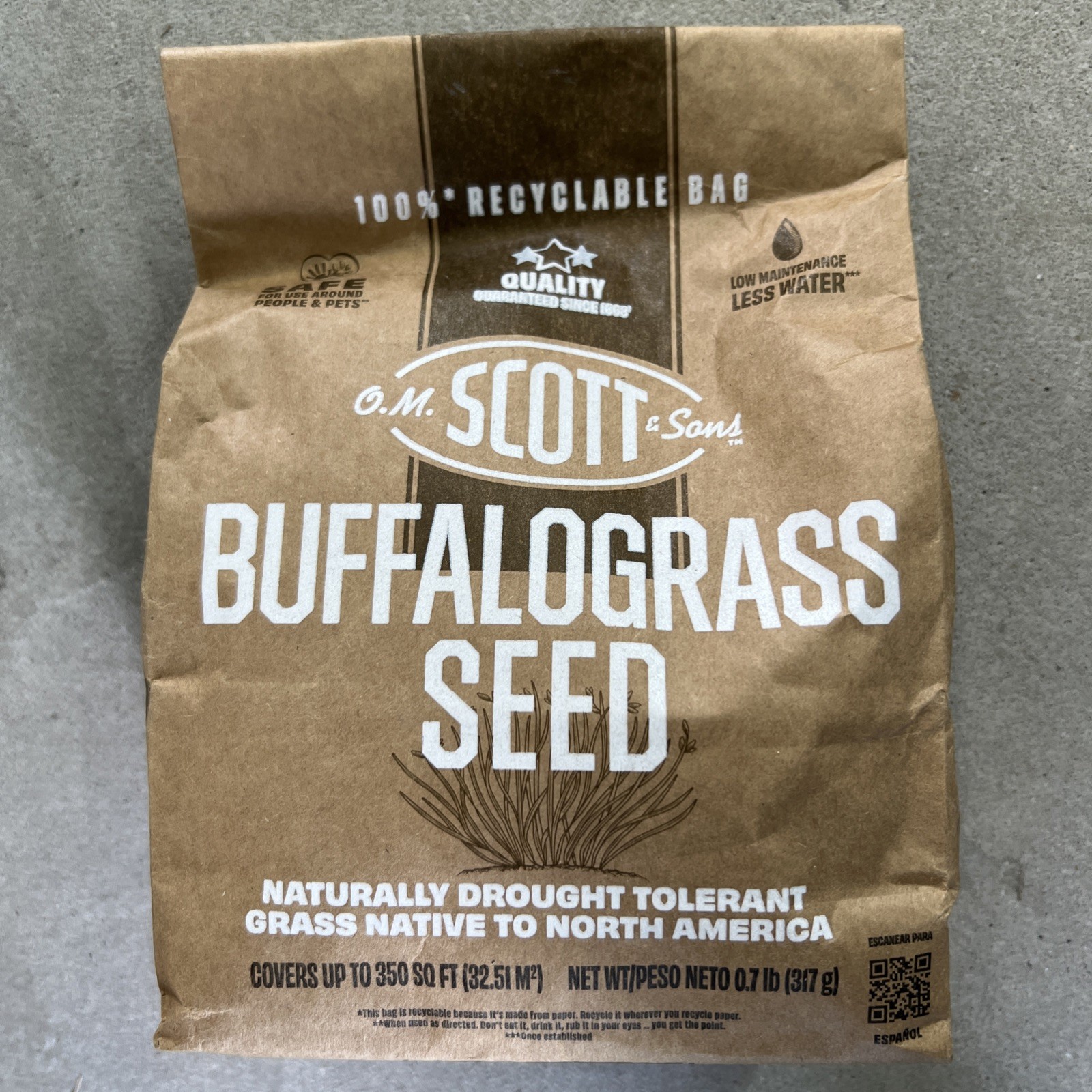 O.M. SCOTT & SONS BUFFALO GRASS SEED 0.7 lb. Bag 350 sq ft. Drought Tolerant