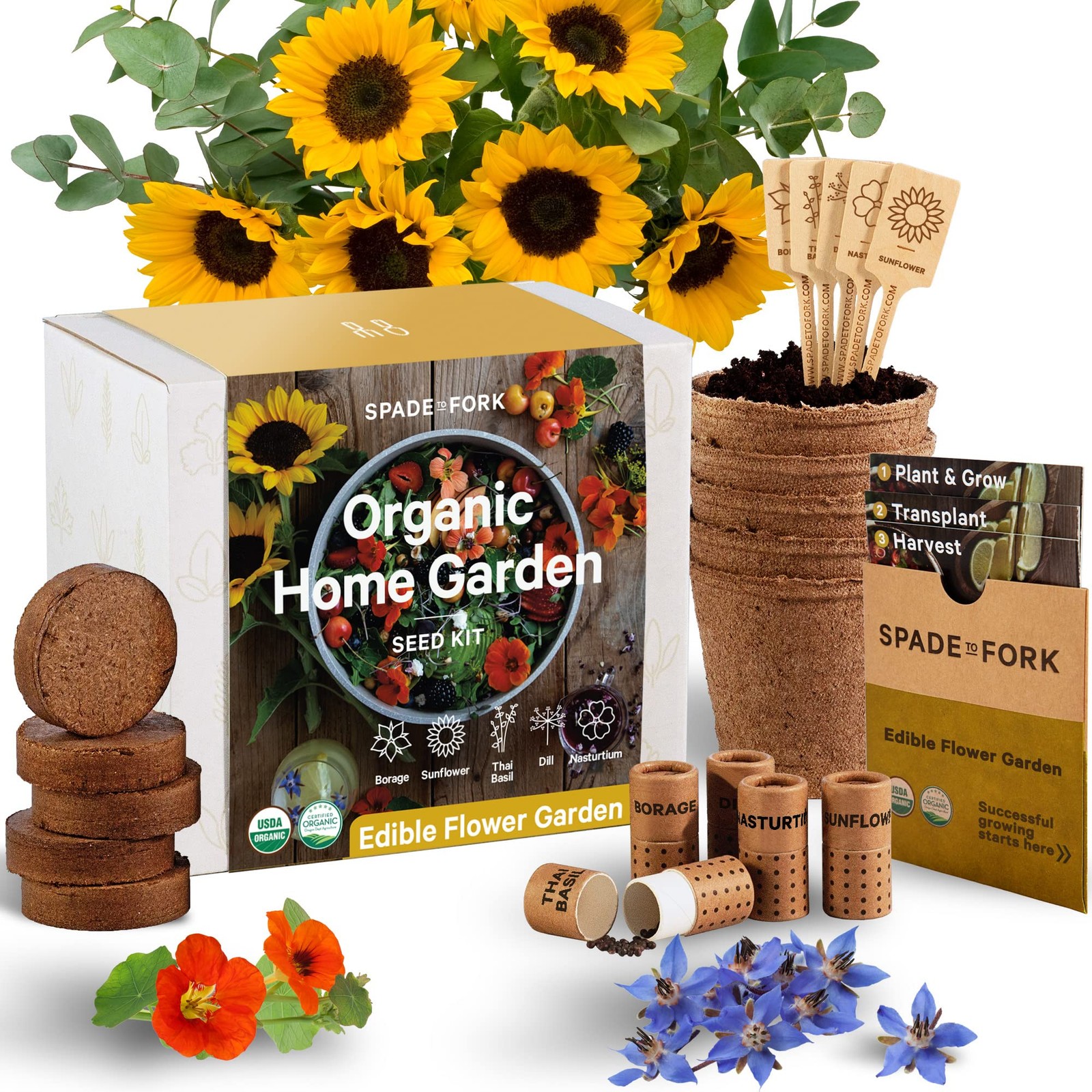 Organic Edible Flower Garden Kit – 23pc Indoor Garden with Soil, Pots, Plant …