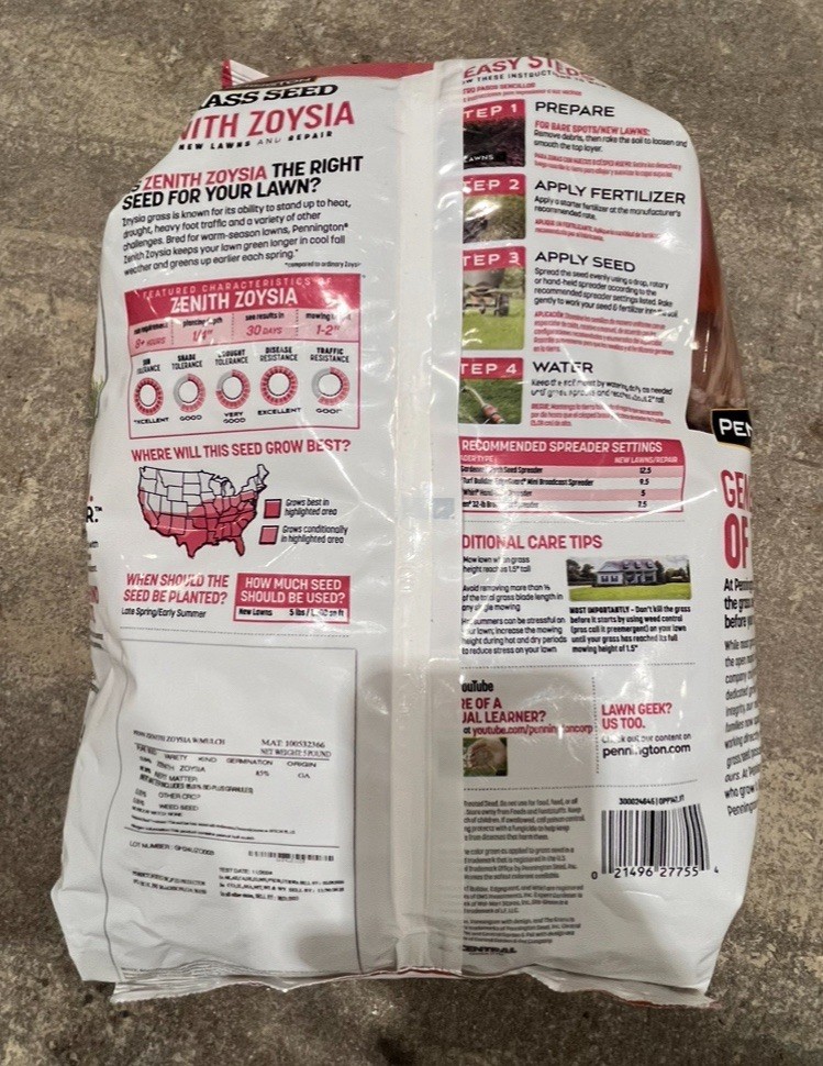 PENNINGTON ZENITH ZOYSIA GRASS SEED MIX 1,000 SQFT 5lb Bag SHIP’S IMMEDIATELY!!