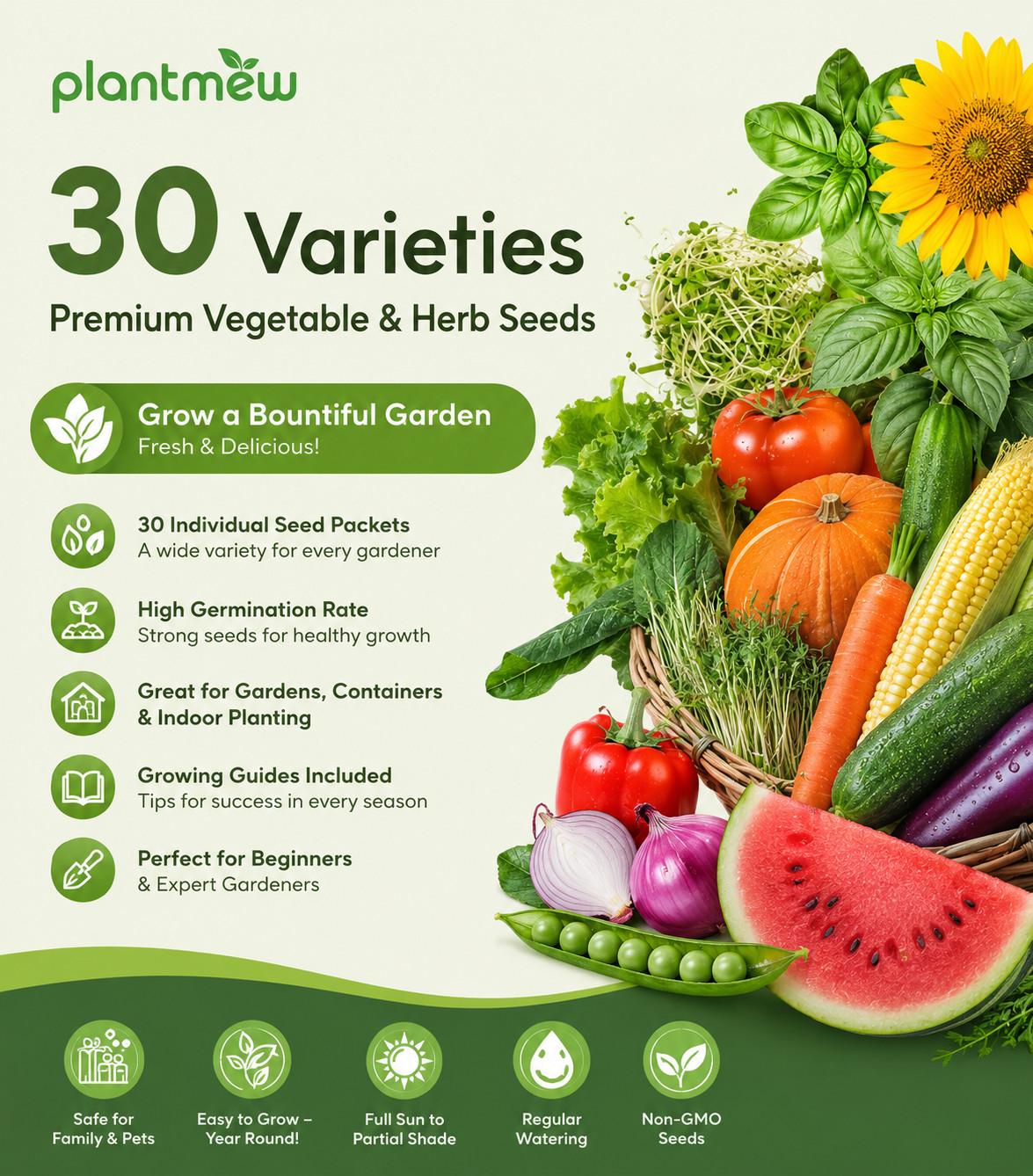 Heirloom Vegetable Seeds Kit, 15,000+ Non-GMO Seeds for Indoor & Outdoor Grow XL