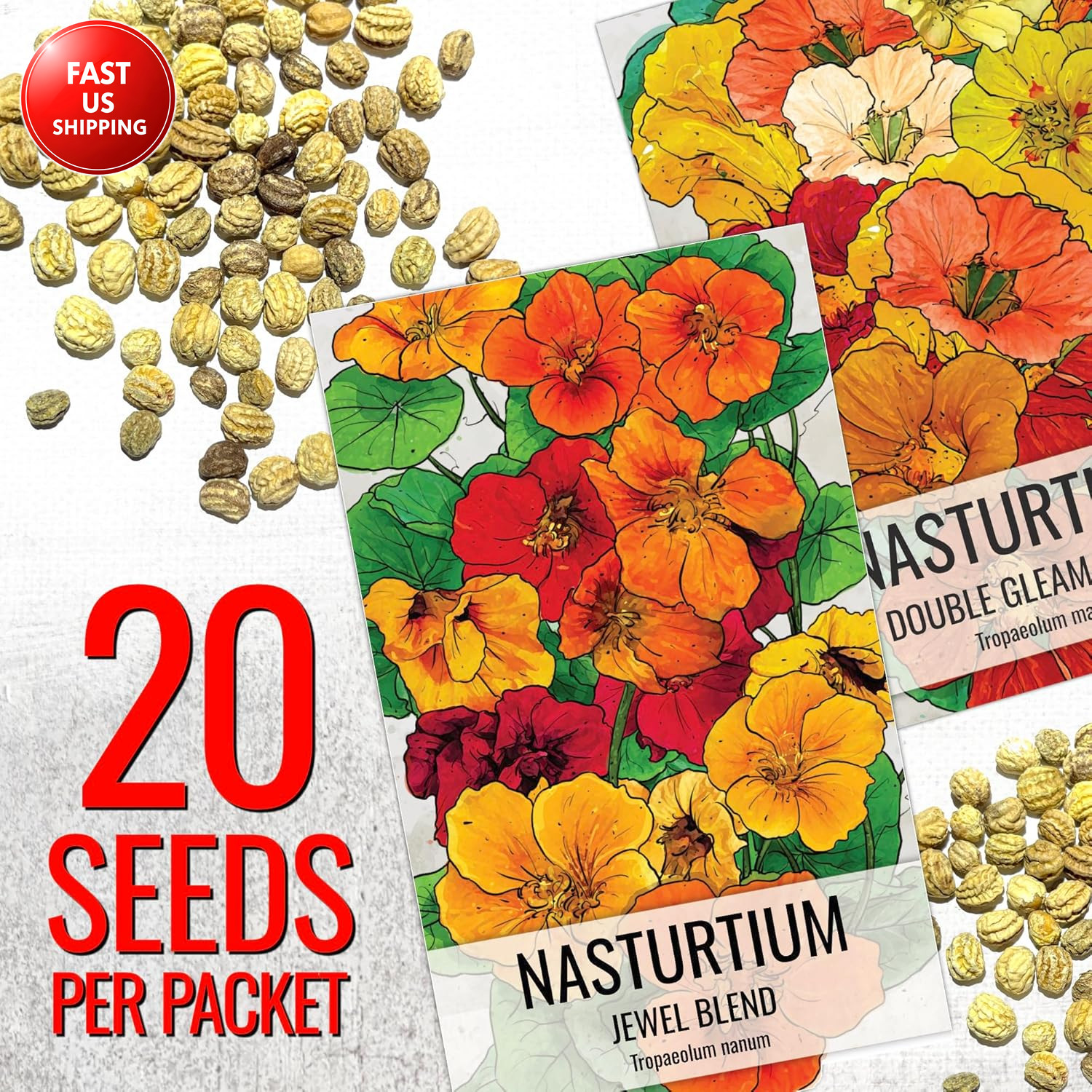 Nasturtium Seeds for Planting Edible Flowers – Collection Set of Jewel Blend & D