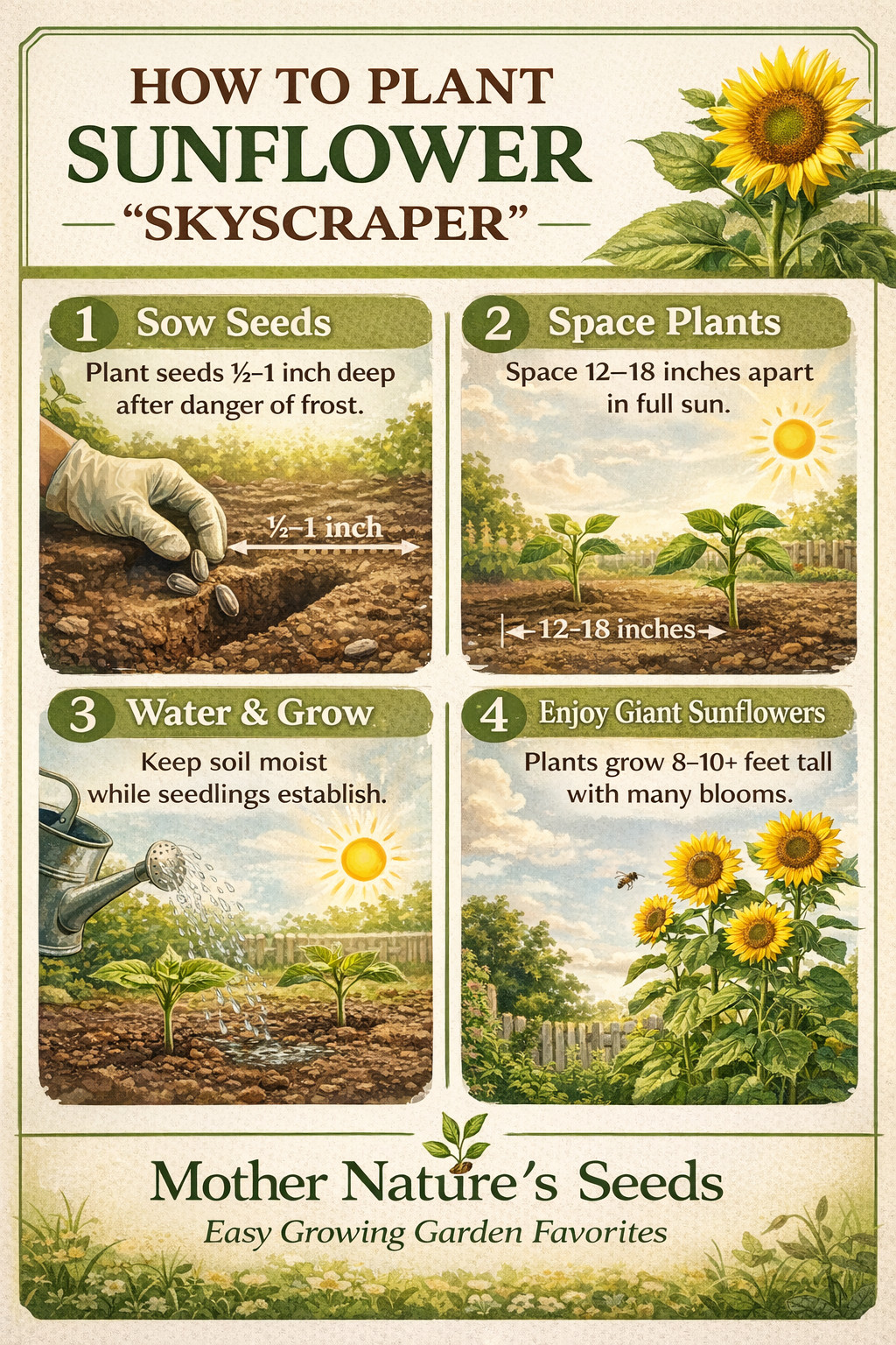 Sunflower SKYSCRAPER 144” TALL Edible HEIRLOOM HUGE FLOWERS! Non-GMO 25 Seeds!