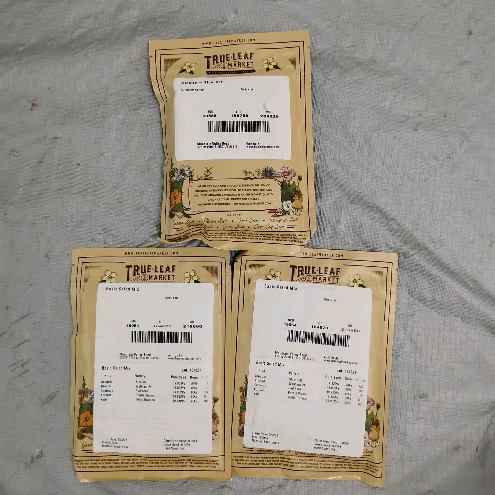 Non-GMO Seeds Cilantro Slow Bolt & Basic Salad Mix True Leaf Market Test 2021