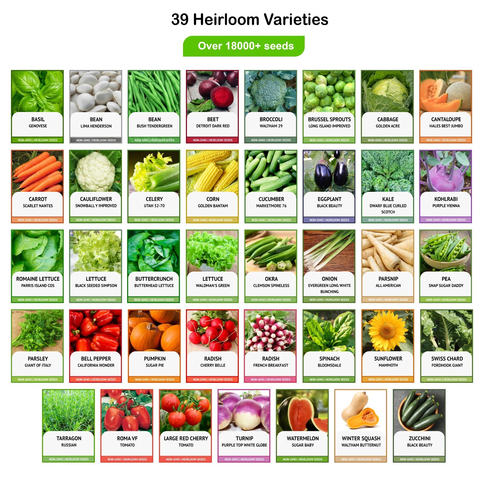 Heirloom Vegetable Seeds 2 pack of 39 Varieties – Over 36,000 Seeds,
