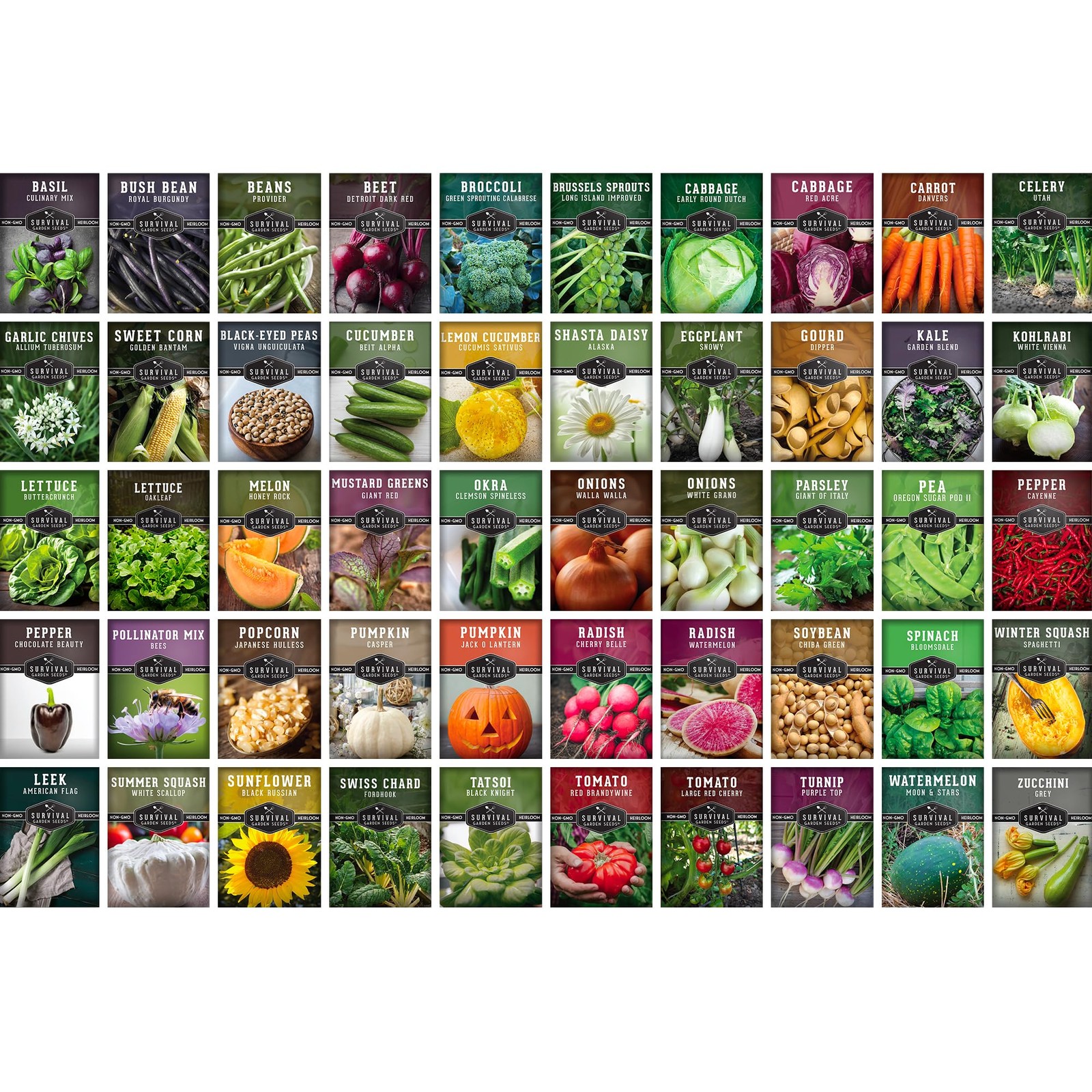Homesteader Seed Vault 50 Packs of NonGMO Heirloom Vegetable, Fruit, Herb Se…