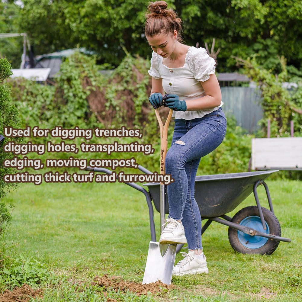 Garden Digging Spade, 41″ Stainless Steel Square Border Spade, Heavy Duty Europe