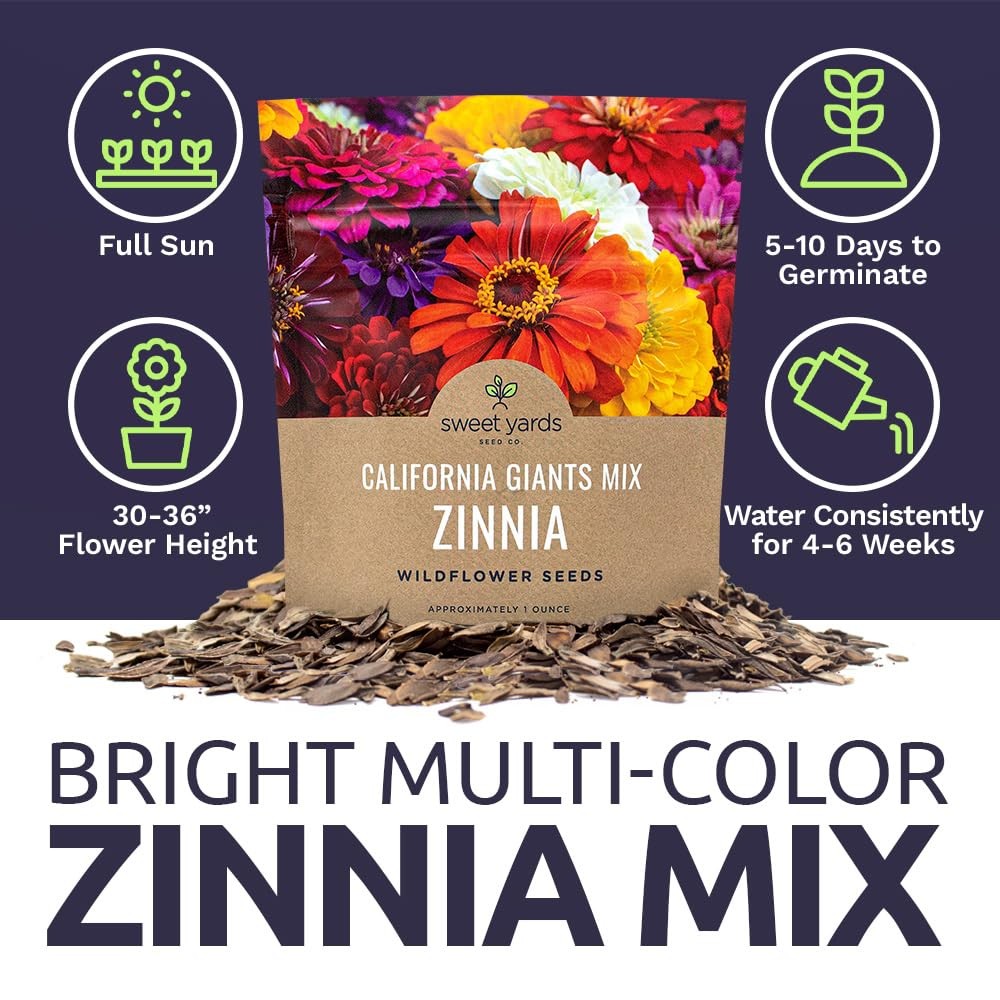 Zinnia Seeds – California Giants Mix – Large 1 Ounce Packet – 3,000 Flower Se…