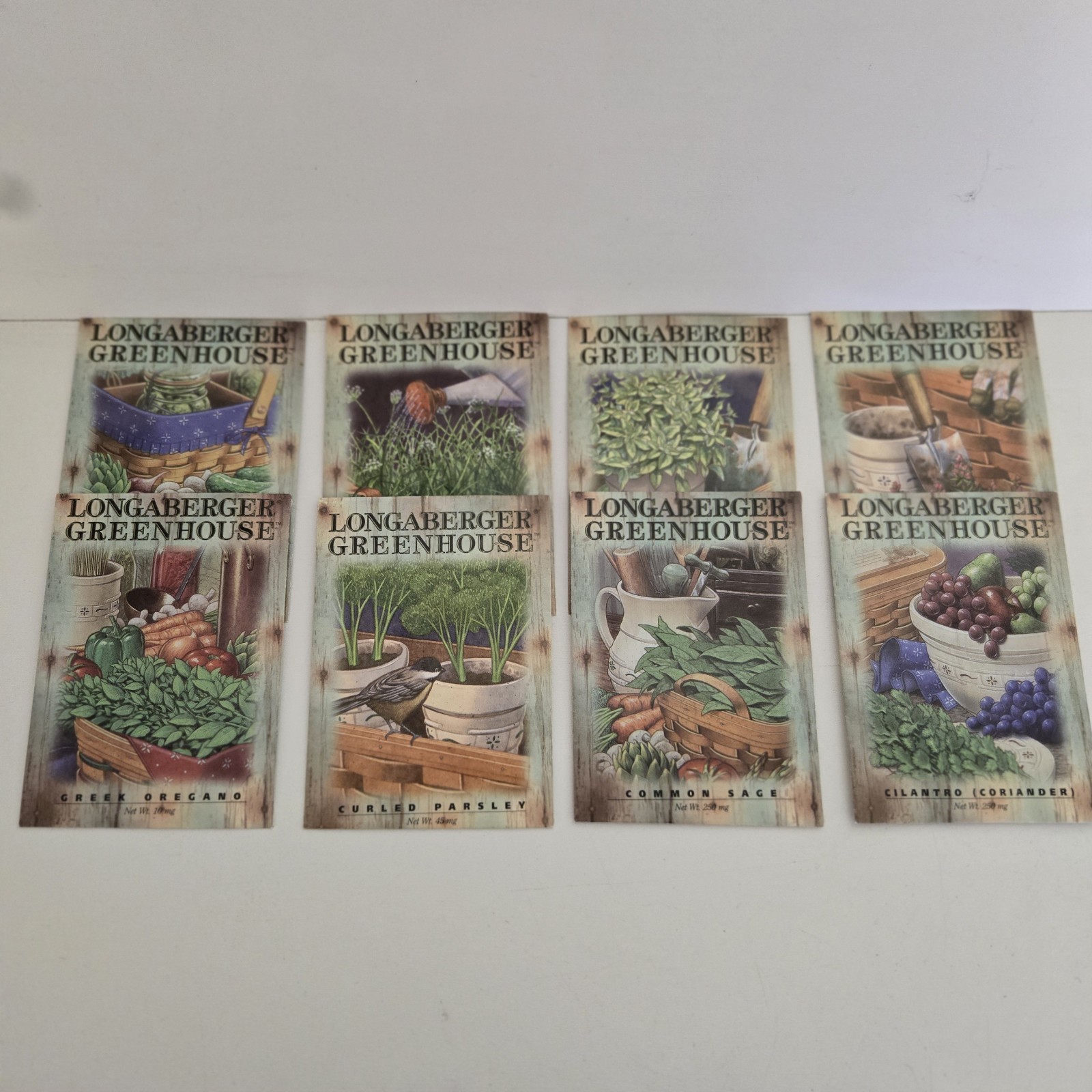 8pc LONGABERGER GREENHOUSE Seed Packets Cilantro Dill Oregano Sage Thyme Parsley