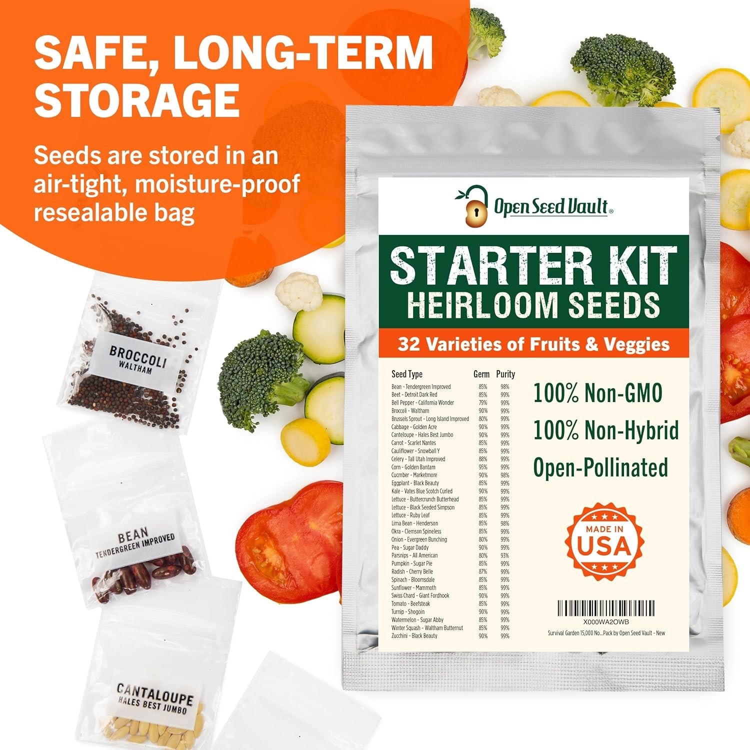 15,000 Heirloom Vegetable and Fruit Seeds Pack for Indoor Outdoor Gardening
