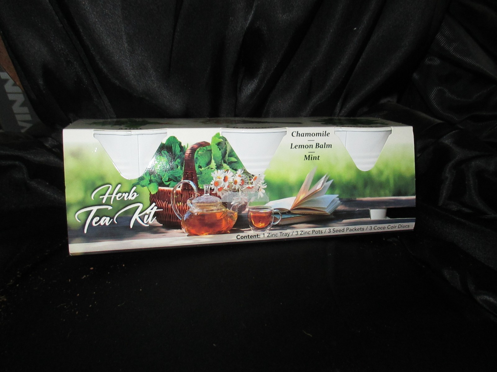 Herb Tea Kit Mint, Chamomile, Lemon Balm, Tray, Pots, Seed Packets Included NEW