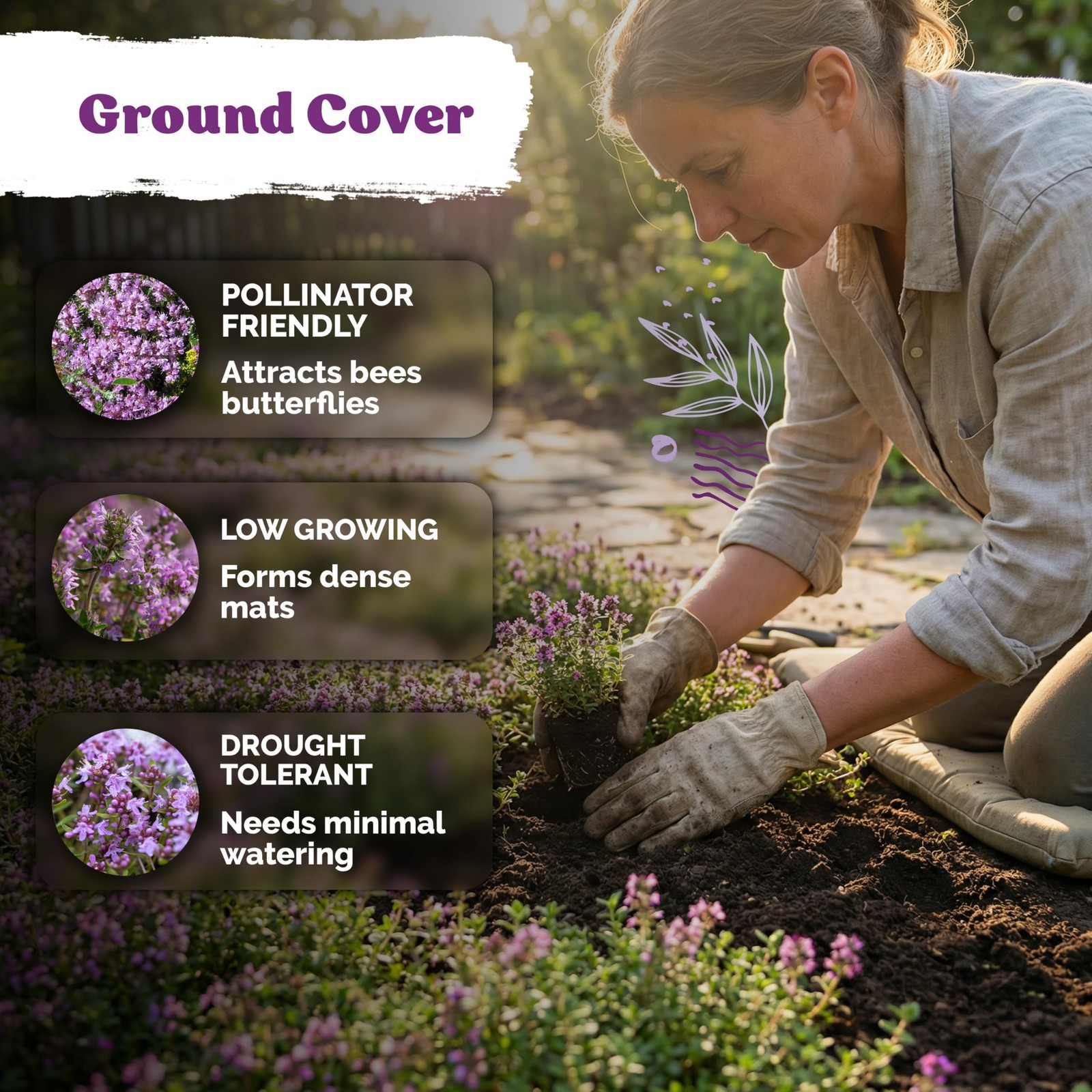 KVITER 40,000 Creeping Thyme Seeds (Thymus Serpyllum), 2 Pack